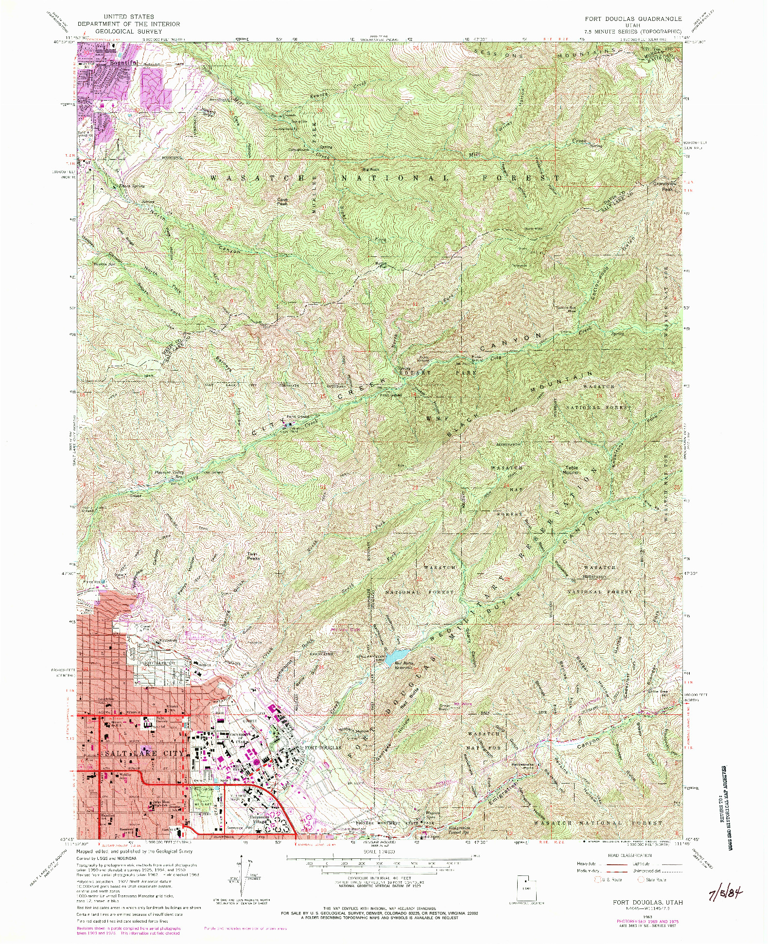 USGS 1:24000-SCALE QUADRANGLE FOR FORT DOUGLAS, UT 1963