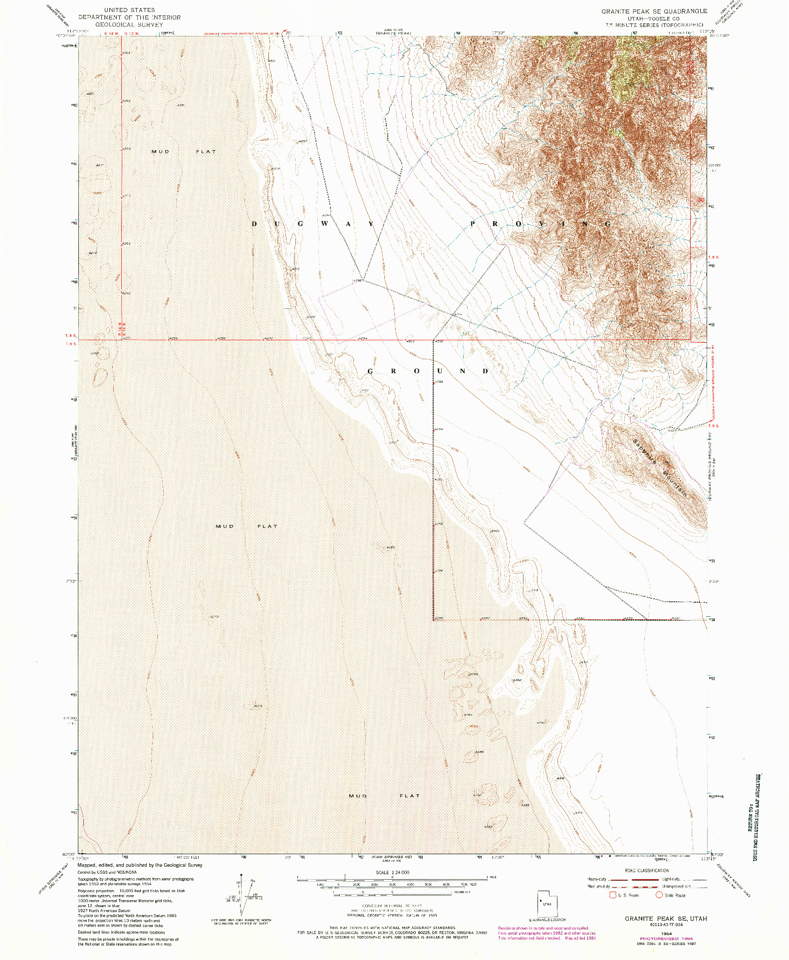 USGS 1:24000-SCALE QUADRANGLE FOR GRANITE PEAK SE, UT 1954