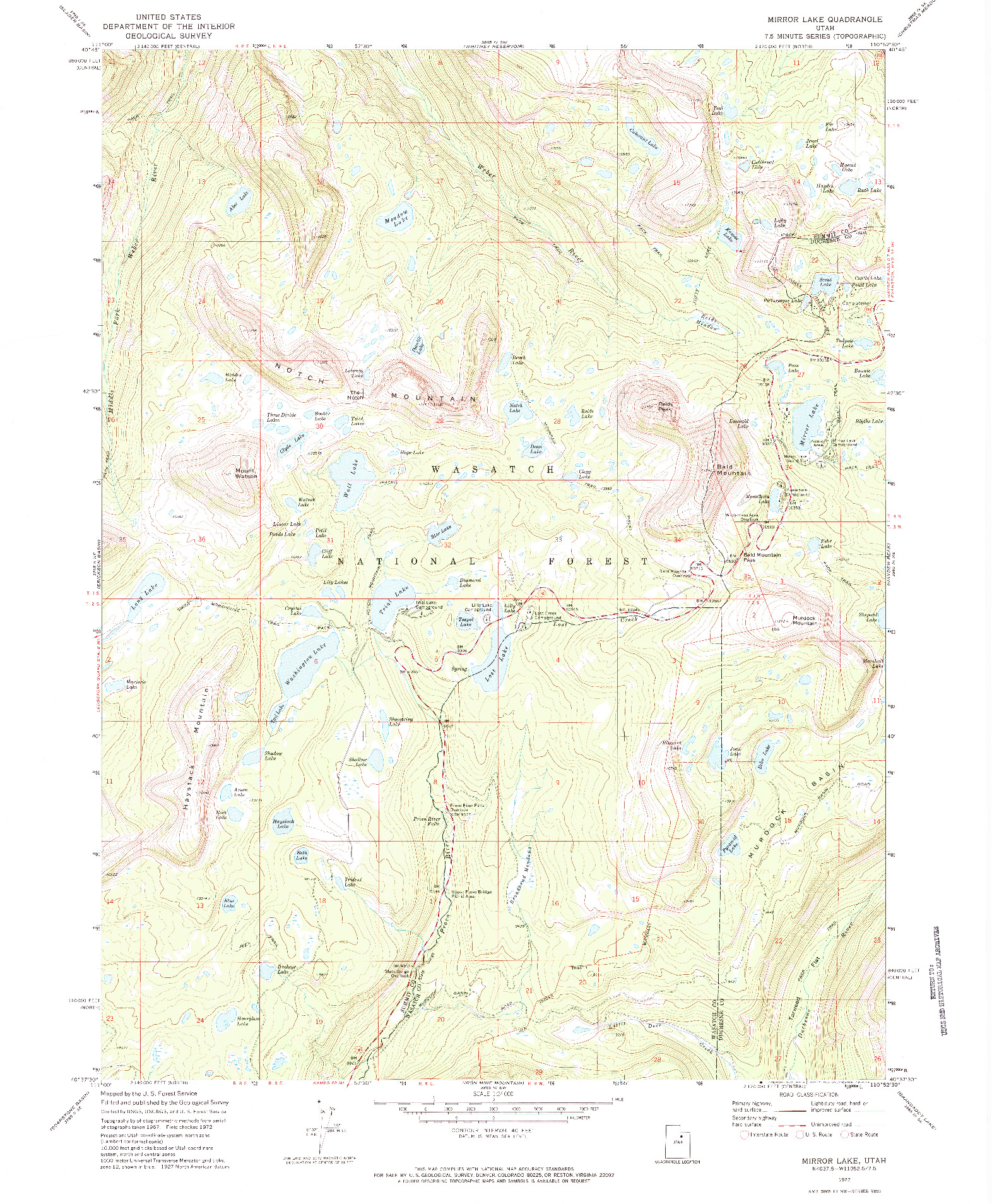 USGS 1:24000-SCALE QUADRANGLE FOR MIRROR LAKE, UT 1972