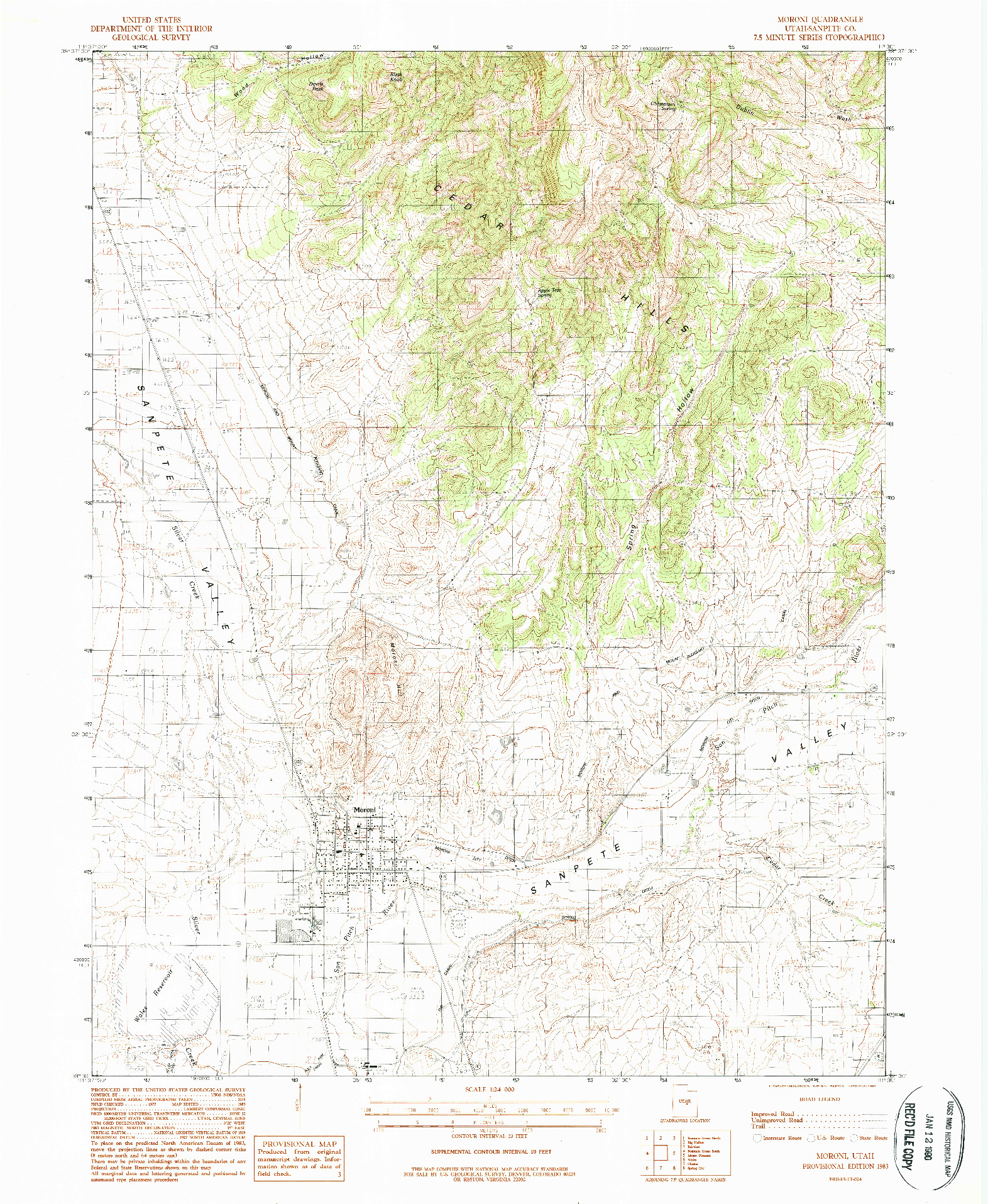 USGS 1:24000-SCALE QUADRANGLE FOR MORONI GAP, UT 1983