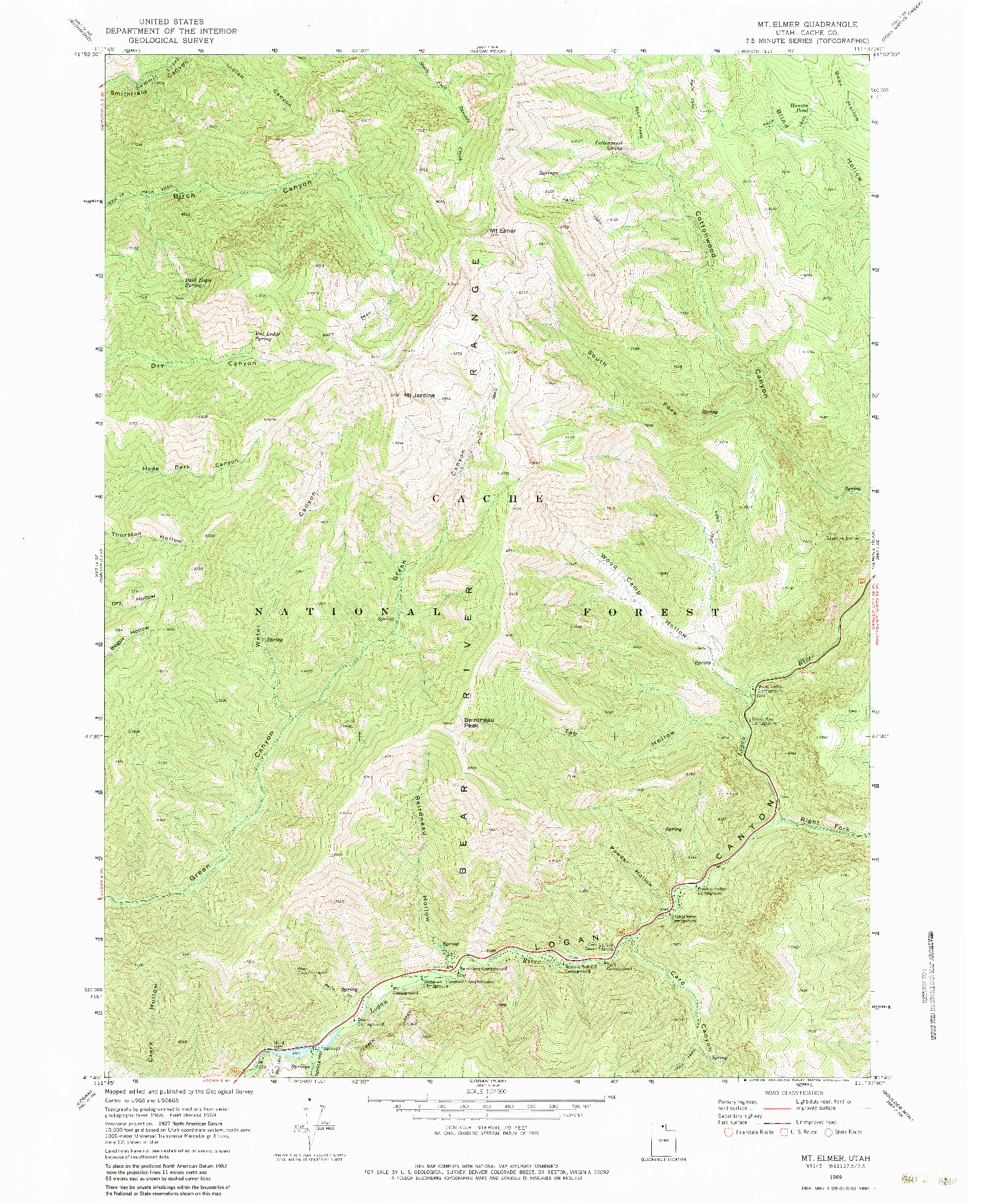 USGS 1:24000-SCALE QUADRANGLE FOR MT. ELMER, UT 1969