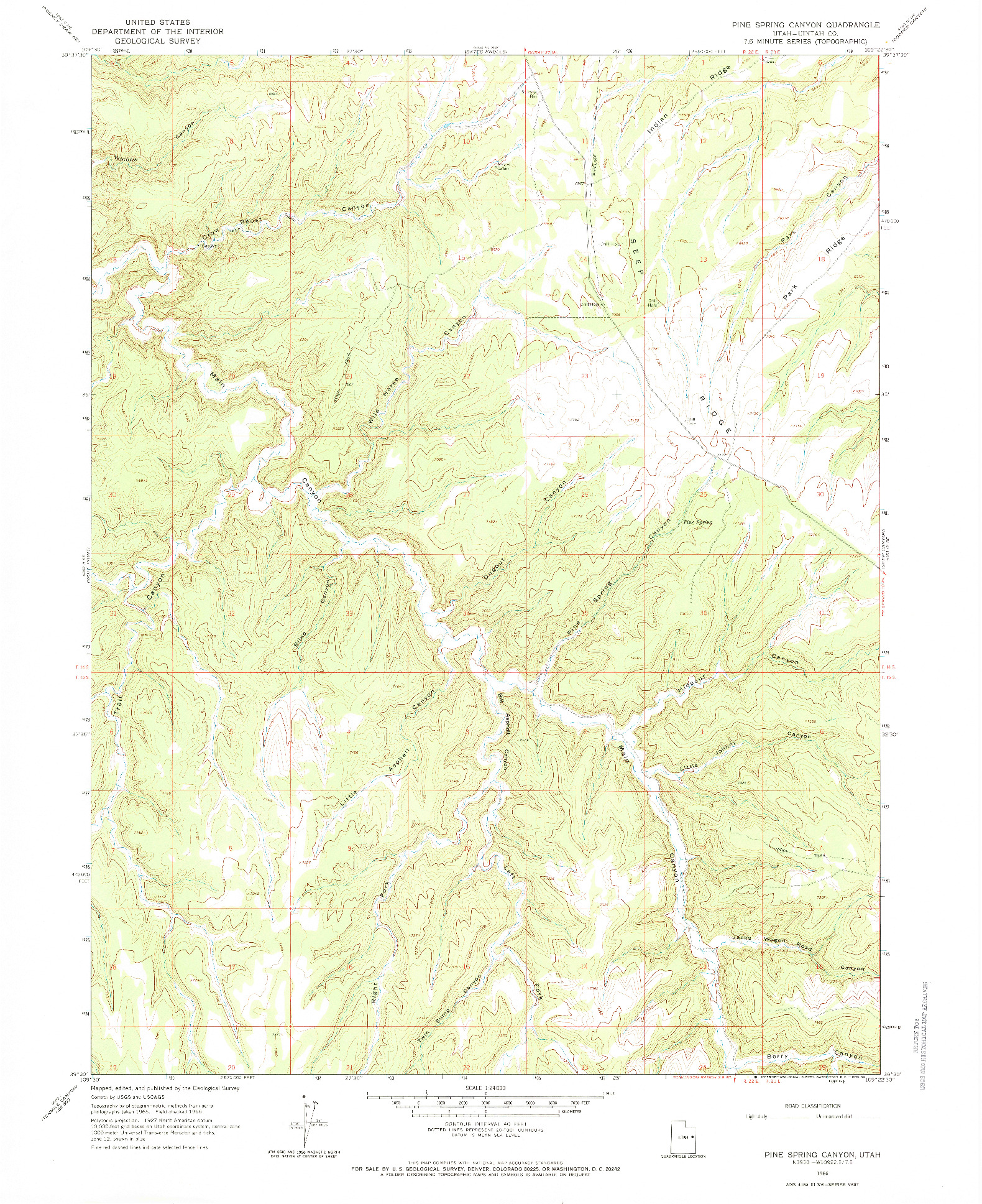 USGS 1:24000-SCALE QUADRANGLE FOR PINE SPRING CANYON, UT 1966
