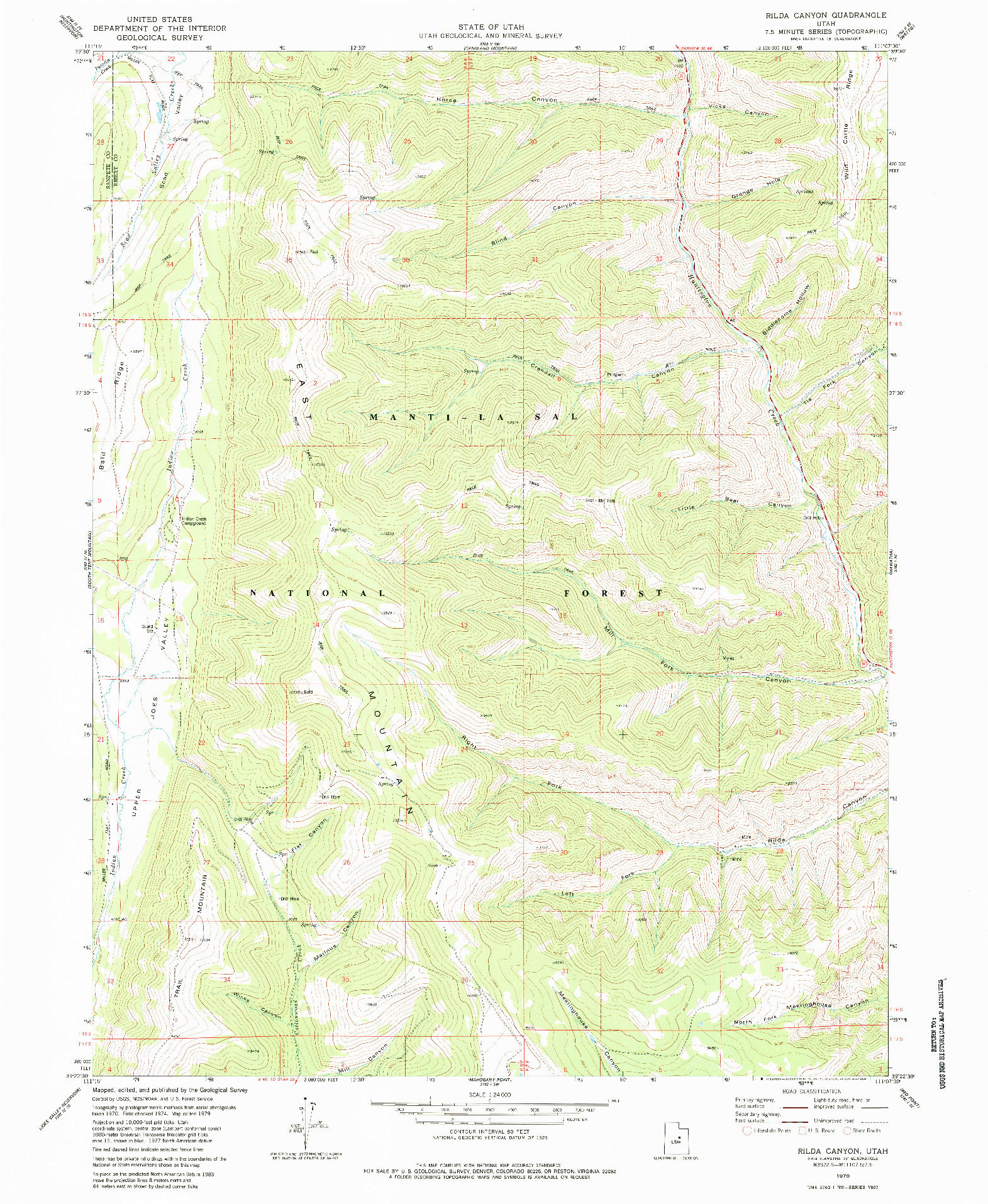 USGS 1:24000-SCALE QUADRANGLE FOR RILDA CANYON, UT 1979