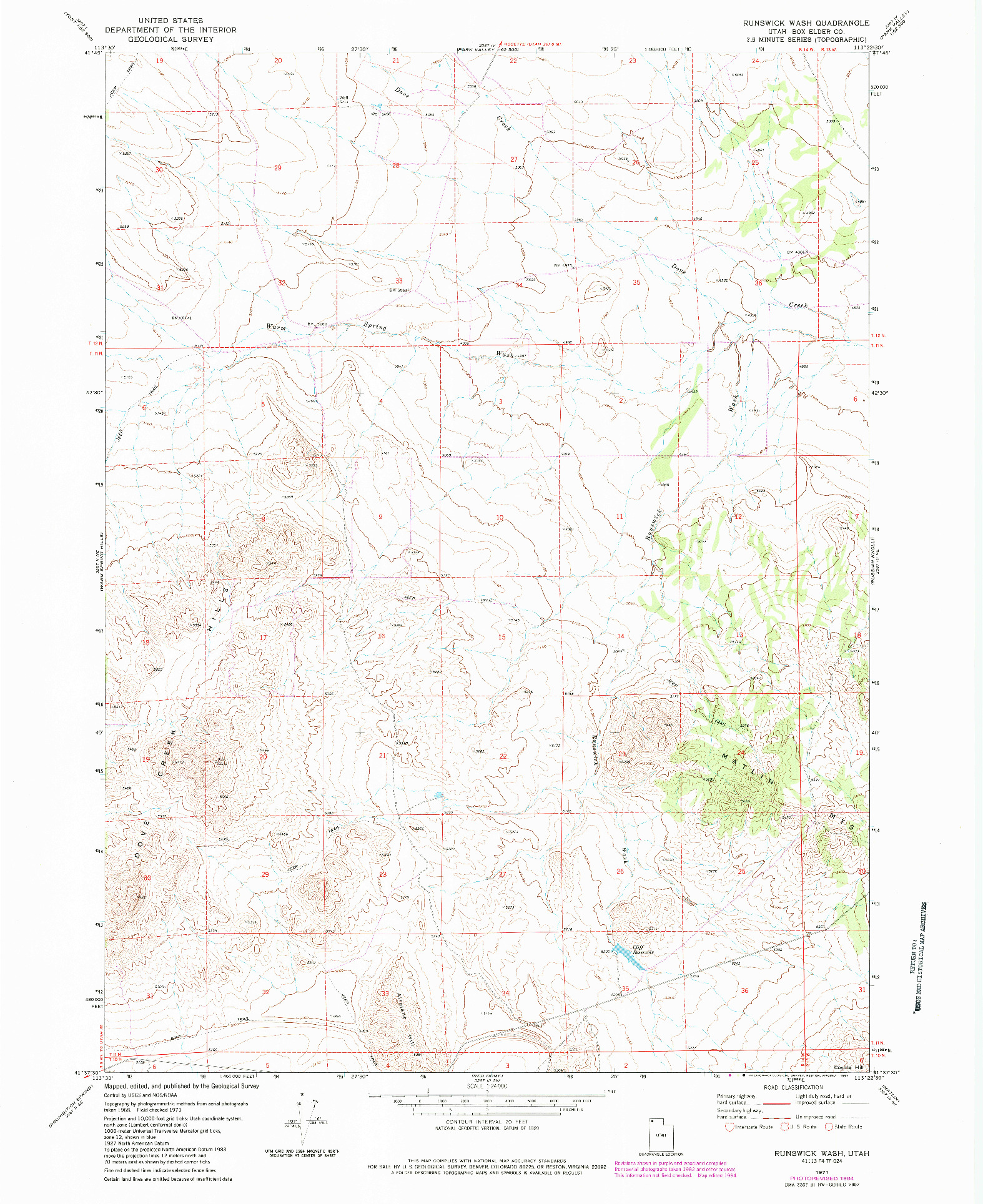 USGS 1:24000-SCALE QUADRANGLE FOR RUNSWICK WASH, UT 1971