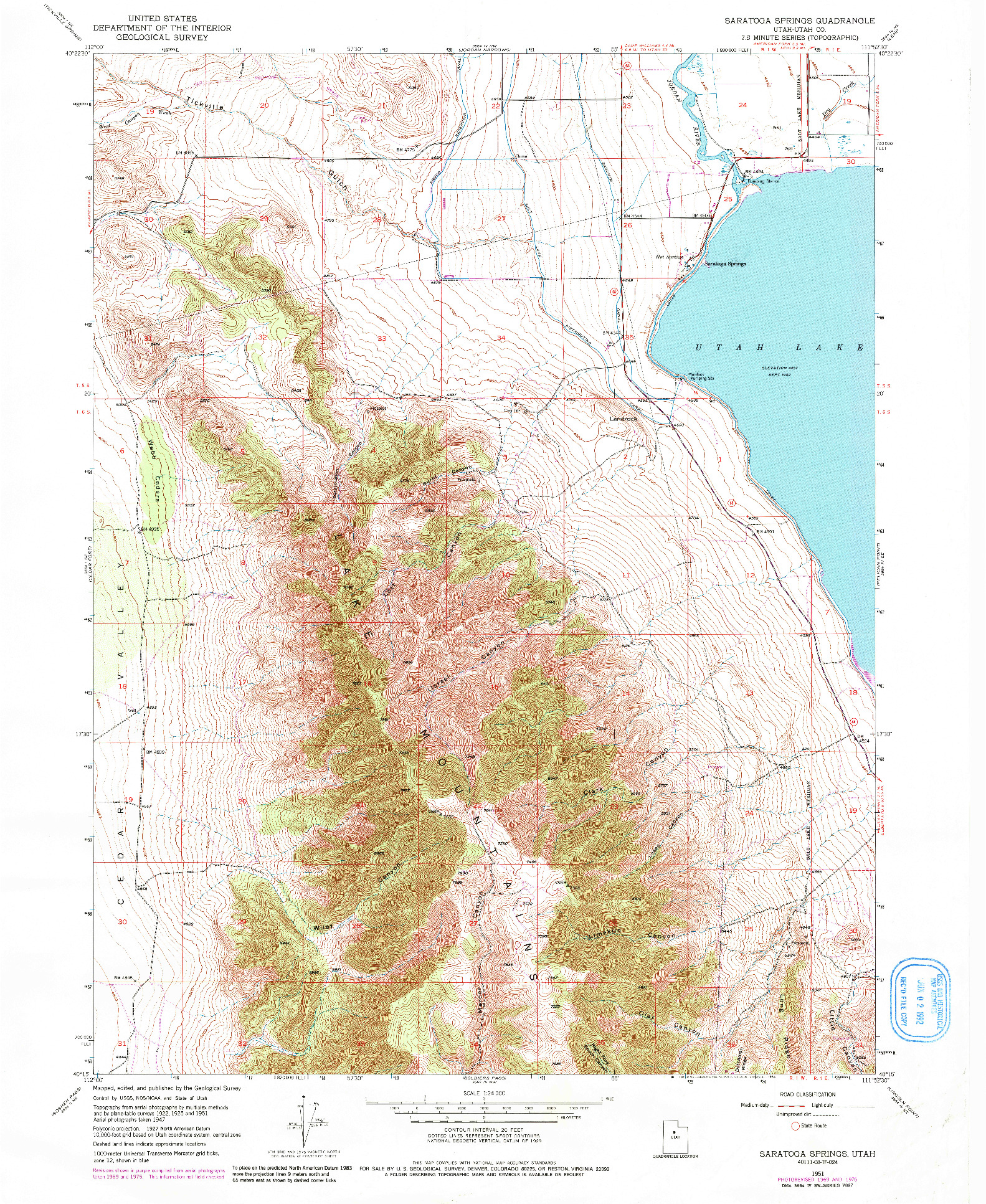 USGS 1:24000-SCALE QUADRANGLE FOR SARATOGA SPRINGS, UT 1951
