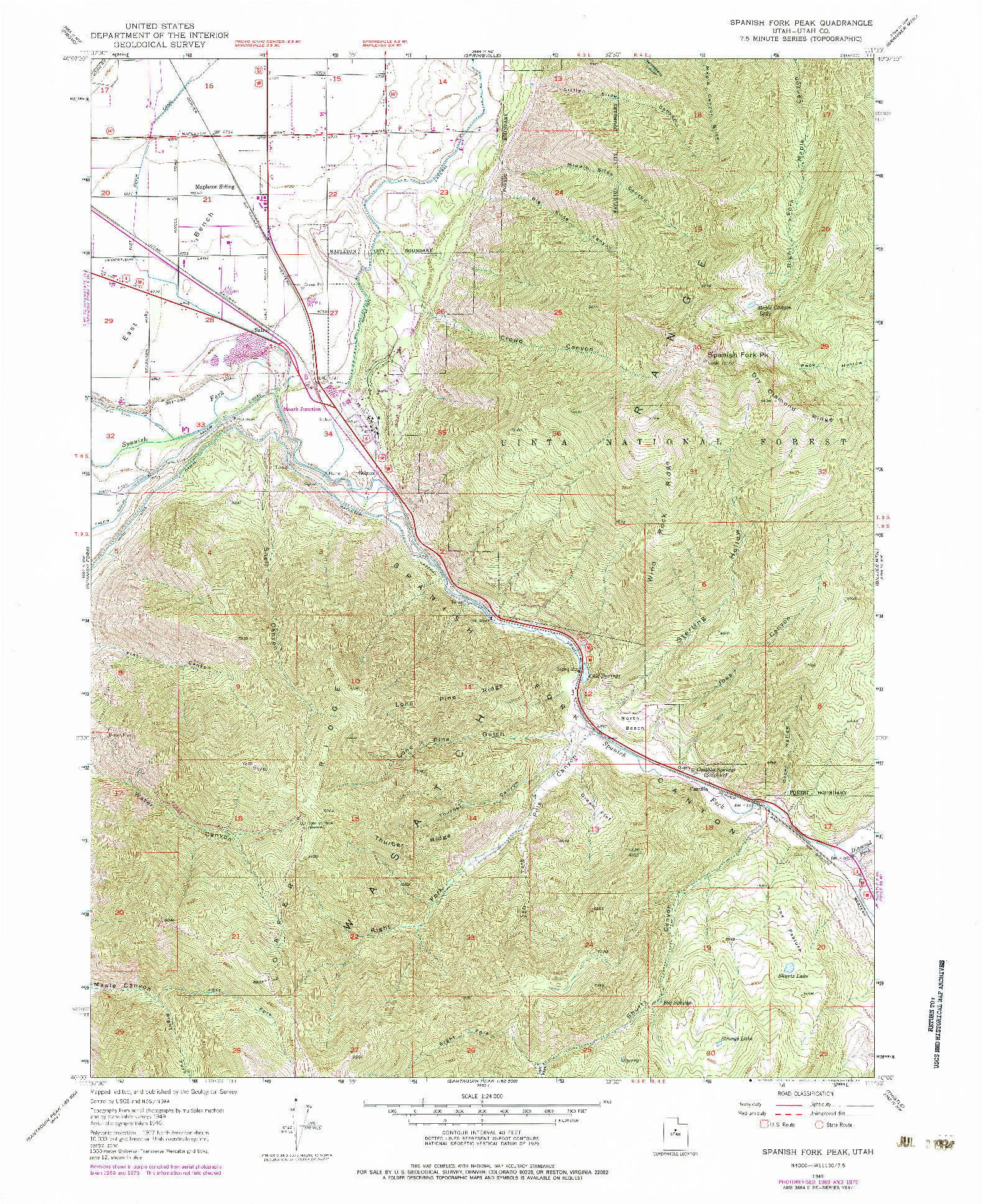 USGS 1:24000-SCALE QUADRANGLE FOR SPANISH FORK PEAK, UT 1949