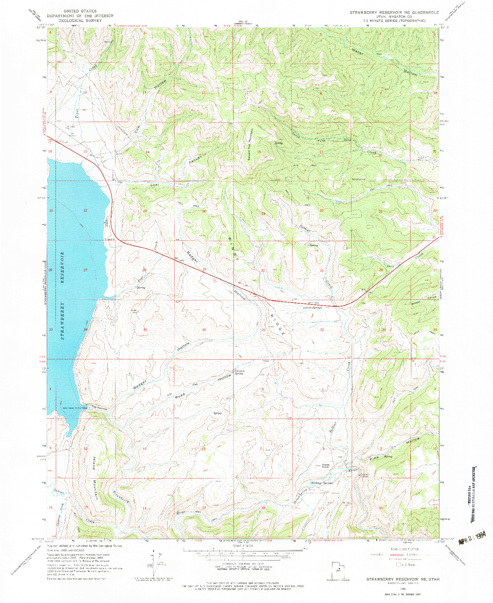 USGS 1:24000-SCALE QUADRANGLE FOR STRAWBERRY RESERVOIR NE, UT 1966