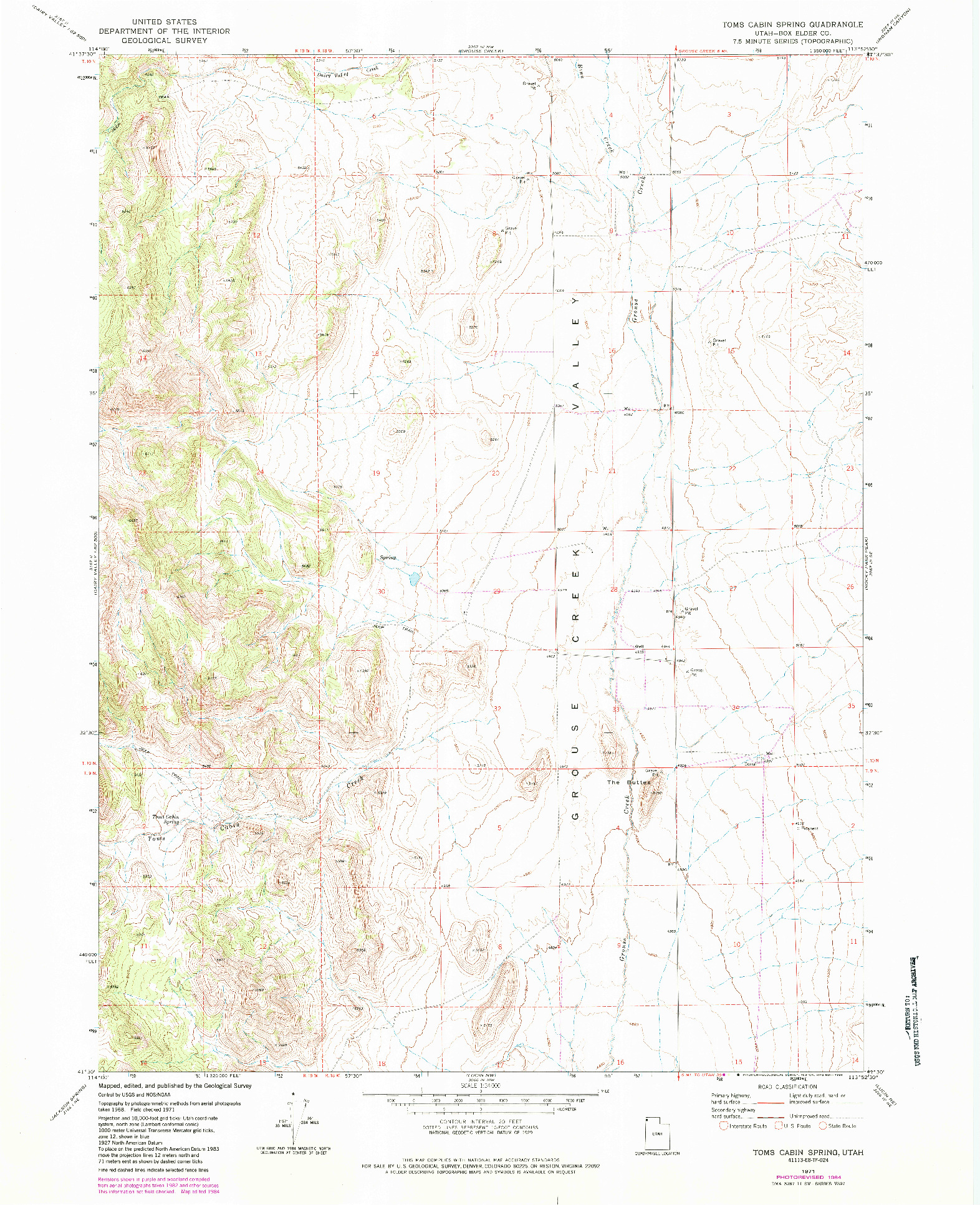USGS 1:24000-SCALE QUADRANGLE FOR TOMS CABIN SPRING, UT 1971