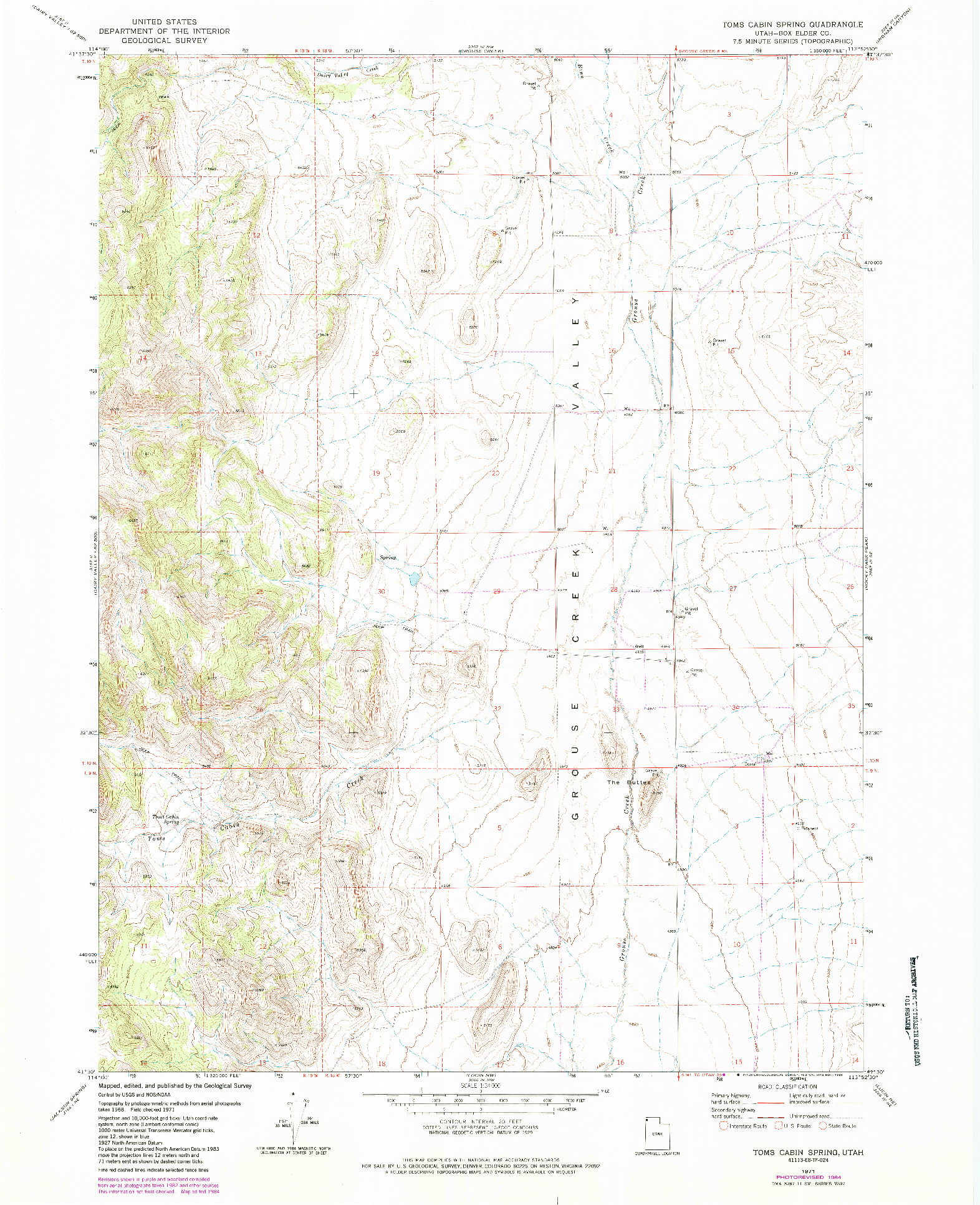 USGS 1:24000-SCALE QUADRANGLE FOR TOMS CABIN SPRING, UT 1971