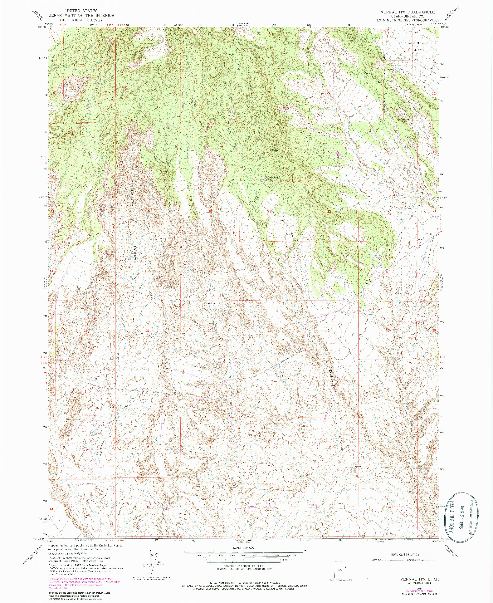 USGS 1:24000-SCALE QUADRANGLE FOR VERNAL NW, UT 1964