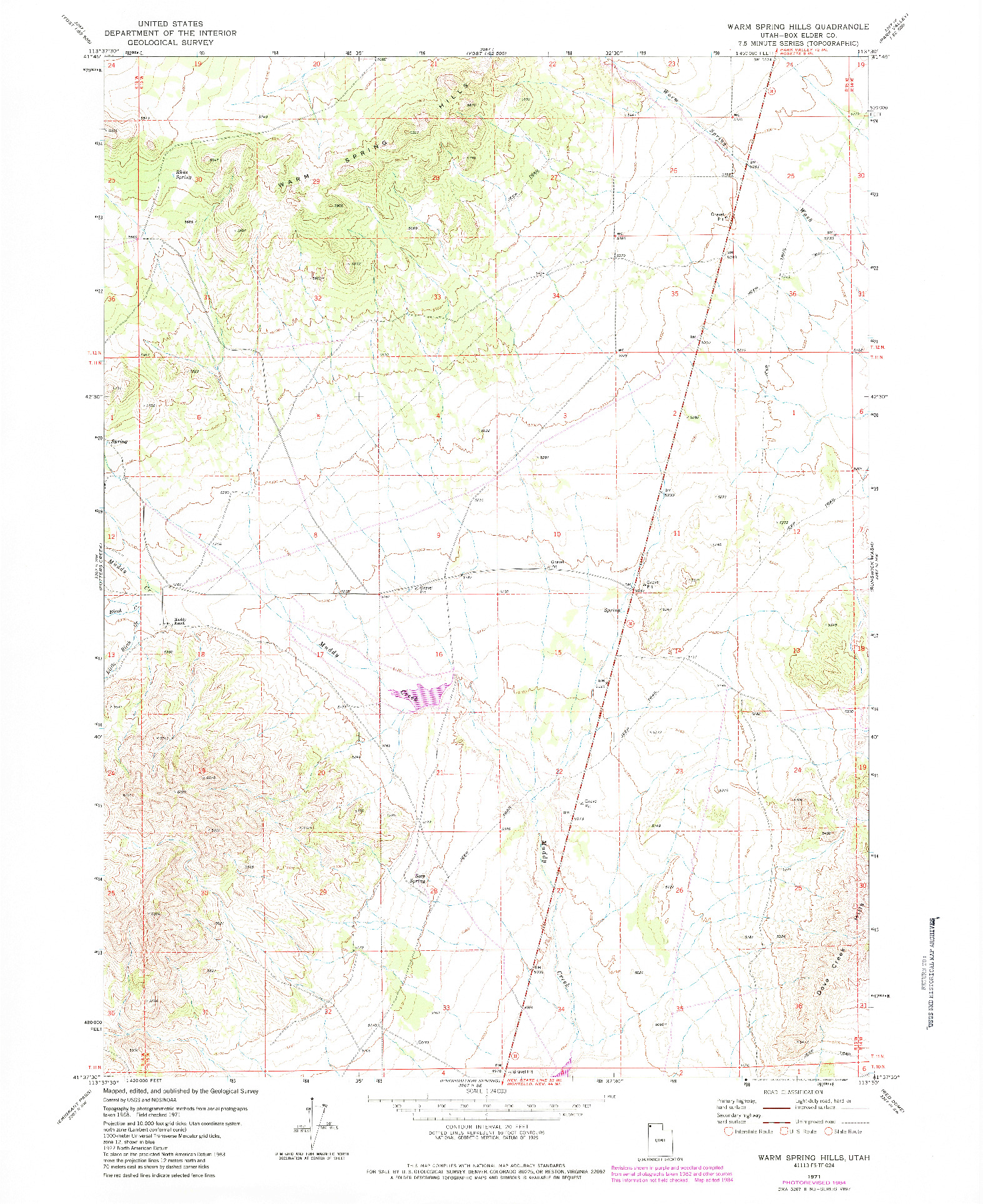 USGS 1:24000-SCALE QUADRANGLE FOR WARM SPRING HILLS, UT 1971