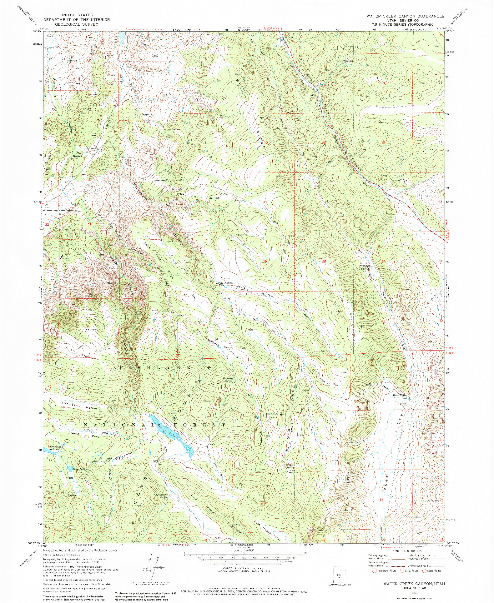 USGS 1:24000-SCALE QUADRANGLE FOR WATER CREEK CANYON, UT 1968