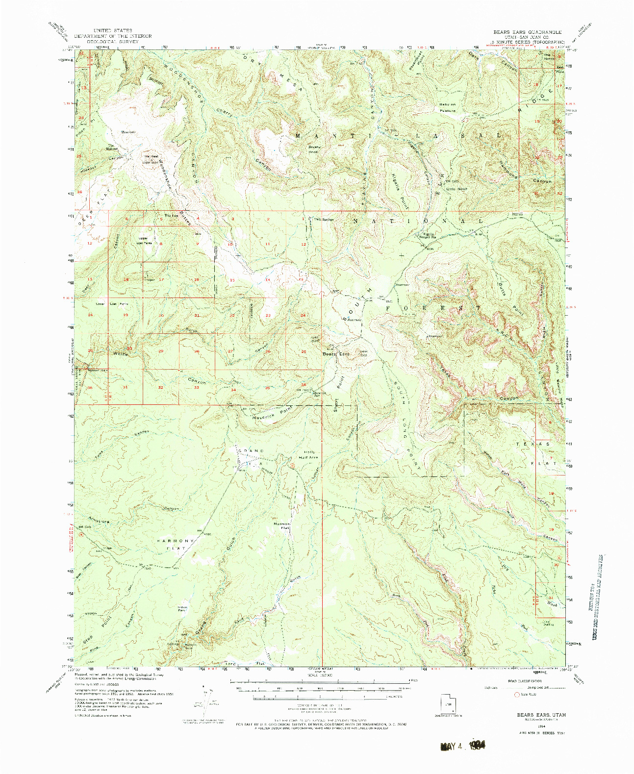 USGS 1:62500-SCALE QUADRANGLE FOR BEARS EARS, UT 1954