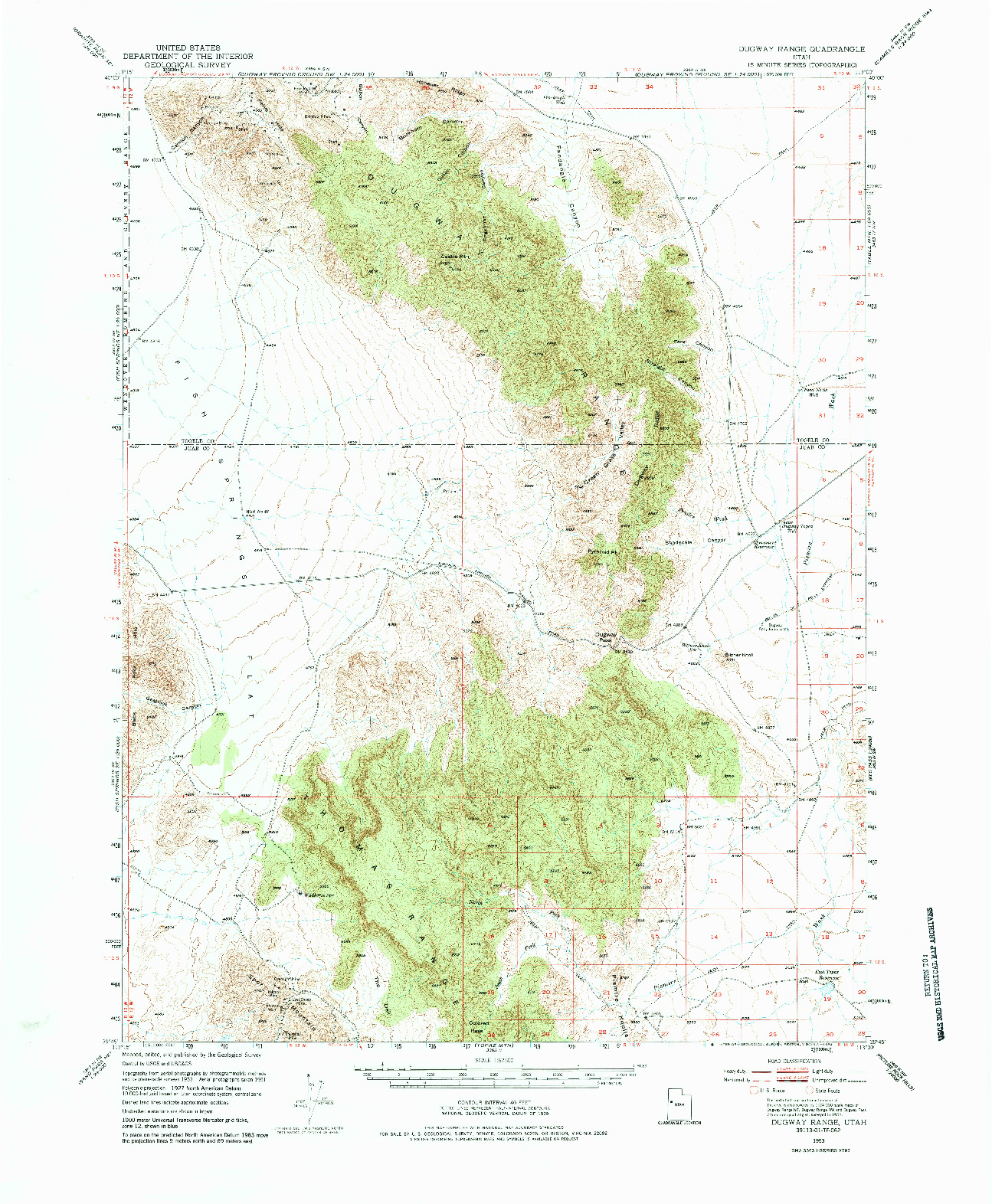 USGS 1:62500-SCALE QUADRANGLE FOR DUGWAY RANGE, UT 1953