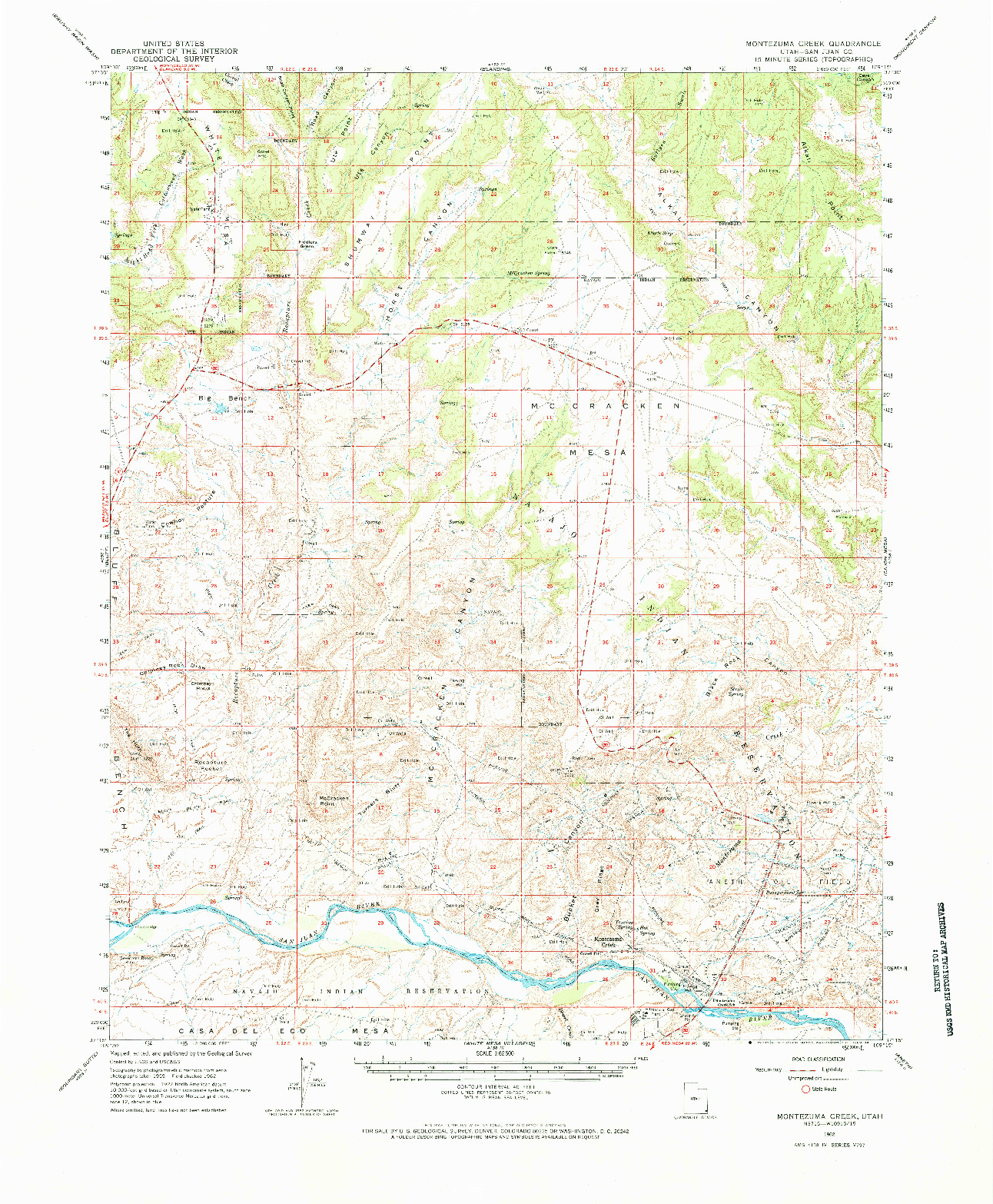 USGS 1:62500-SCALE QUADRANGLE FOR MONTEZUMA CREEK, UT 1962