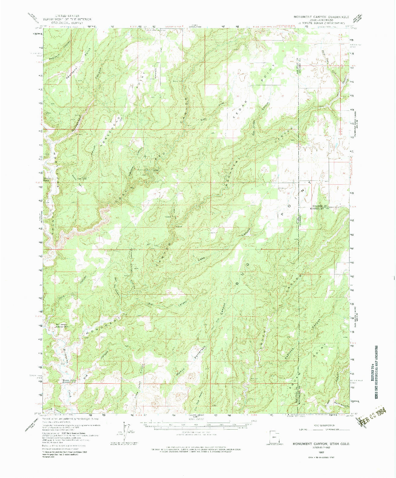 USGS 1:62500-SCALE QUADRANGLE FOR MONUMENT CANYON, UT 1957