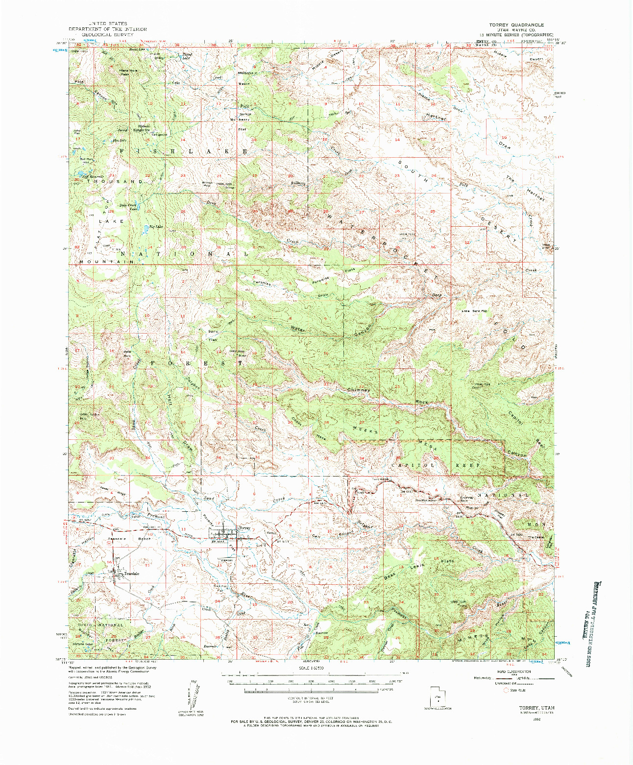 USGS 1:62500-SCALE QUADRANGLE FOR TORREY, UT 1952