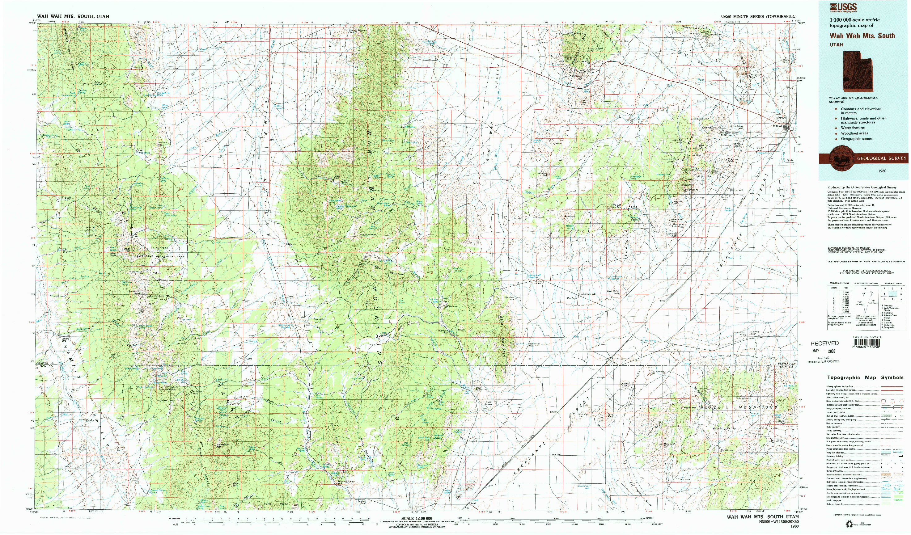 USGS 1:100000-SCALE QUADRANGLE FOR WAH WAH MTS. NORTH, UT 1980