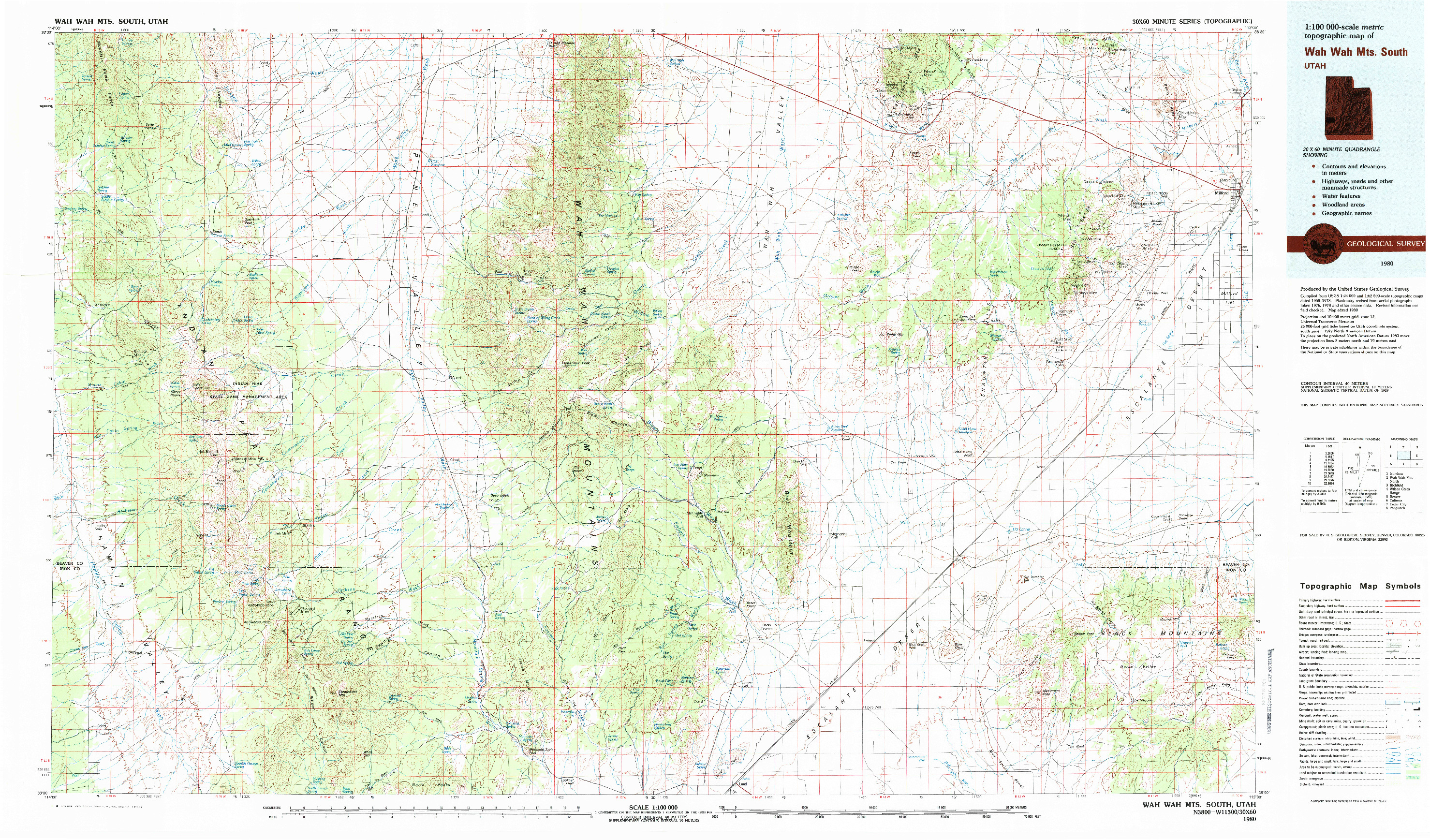 USGS 1:100000-SCALE QUADRANGLE FOR WAH WAH MTS. SOUTH, UT 1980