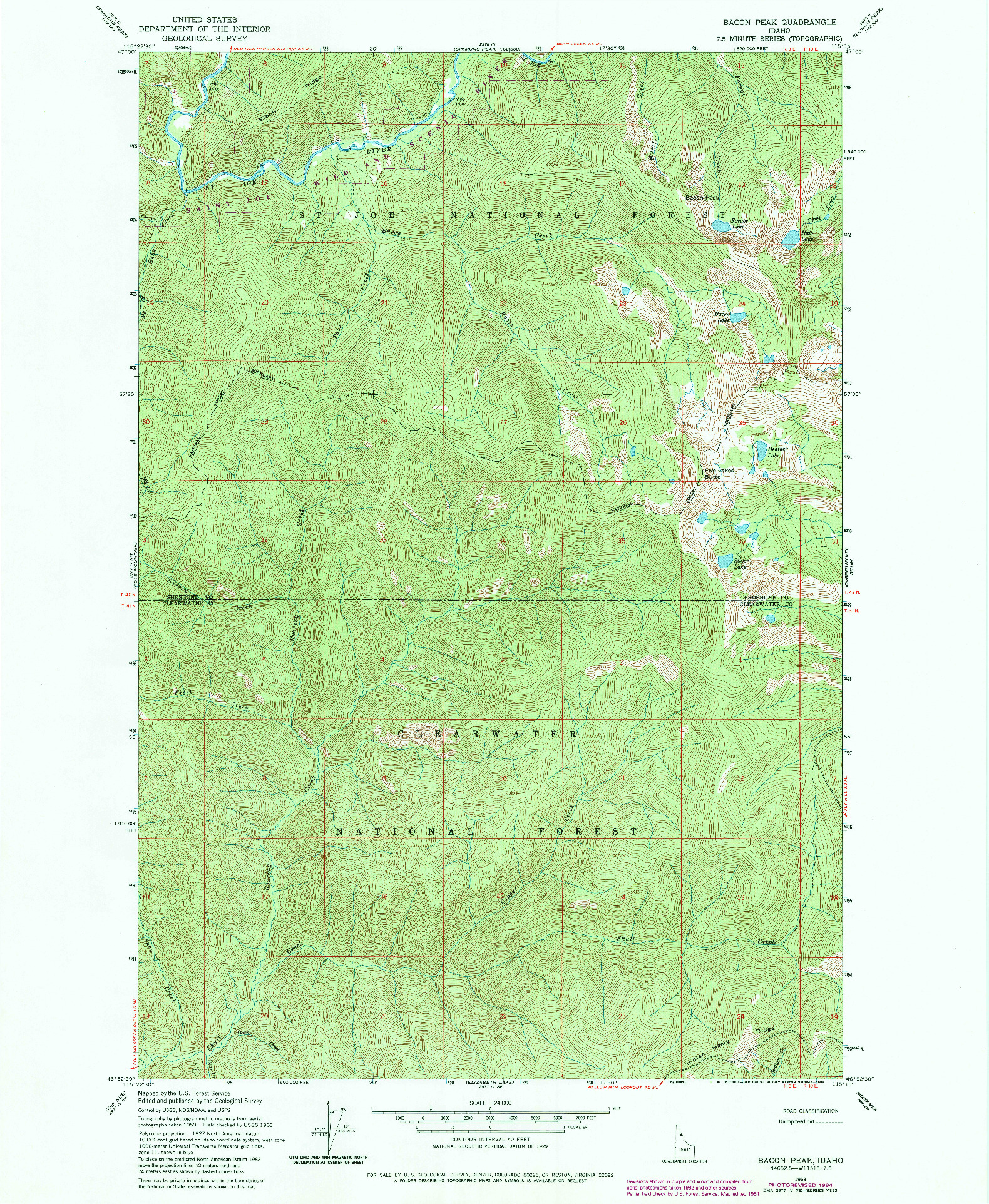 USGS 1:24000-SCALE QUADRANGLE FOR BACON PEAK, ID 1963