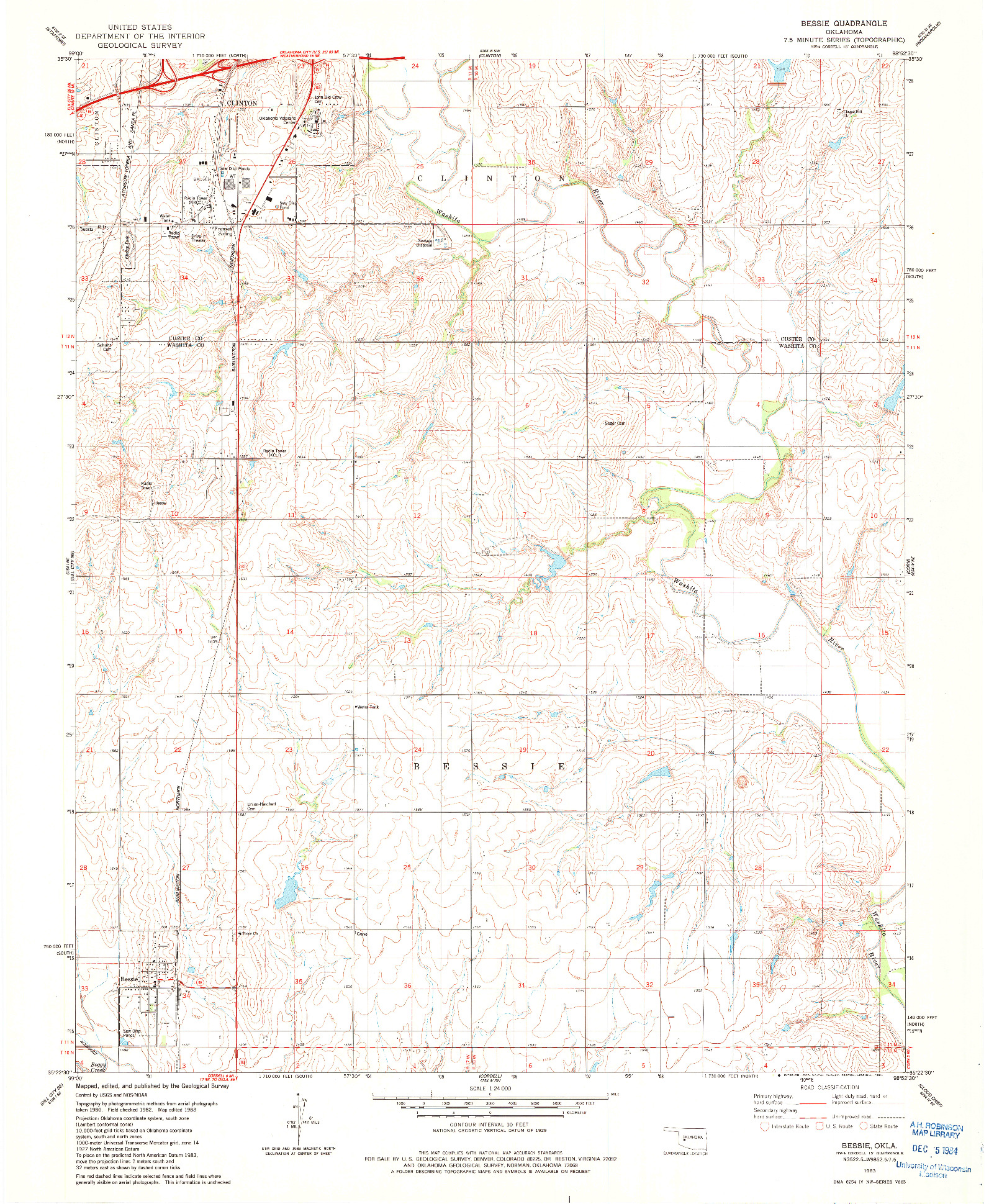 USGS 1:24000-SCALE QUADRANGLE FOR BESSIE, OK 1983