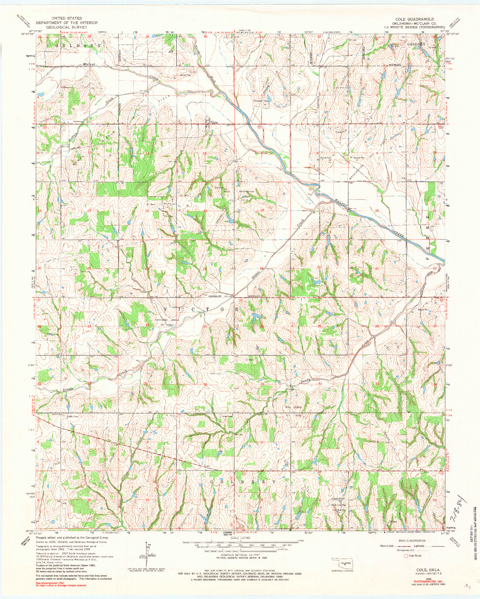 USGS 1:24000-SCALE QUADRANGLE FOR COLE, OK 1965