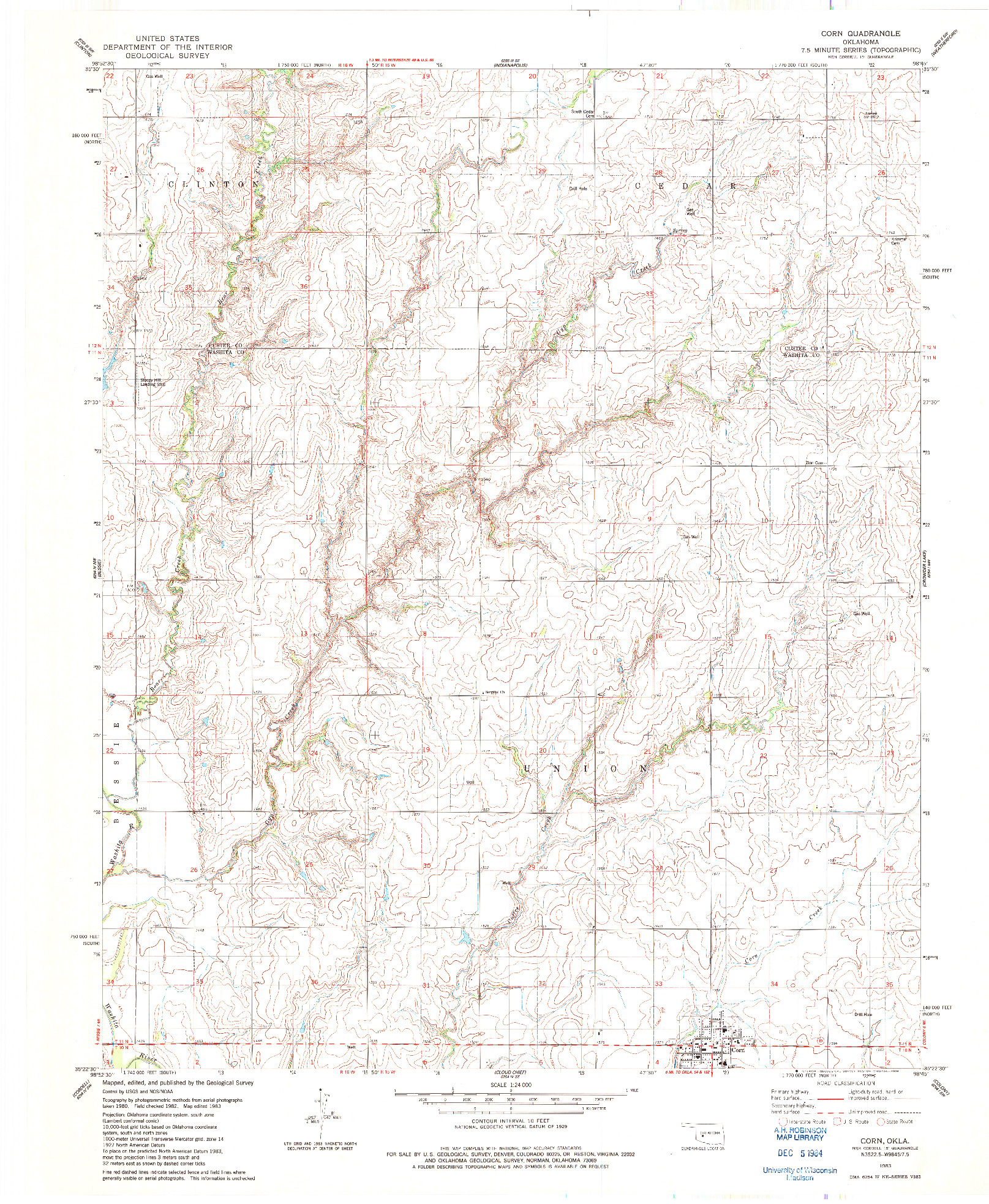 USGS 1:24000-SCALE QUADRANGLE FOR CORN, OK 1983