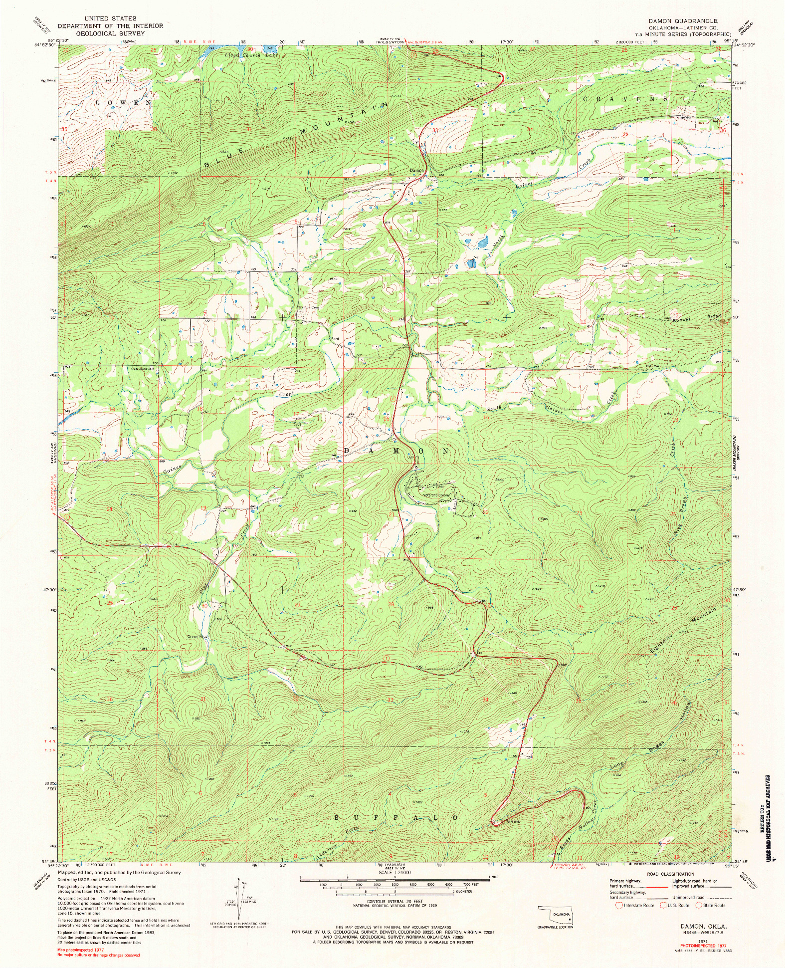 USGS 1:24000-SCALE QUADRANGLE FOR DAMON, OK 1971