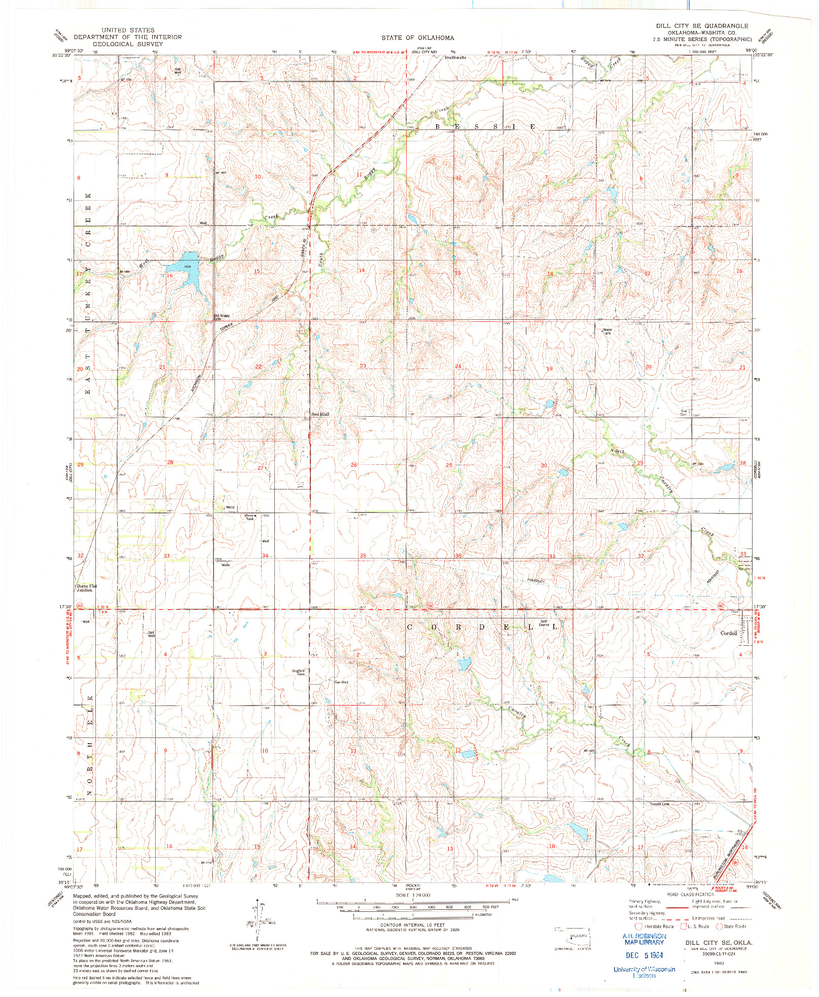 USGS 1:24000-SCALE QUADRANGLE FOR DILL CITY SE, OK 1983