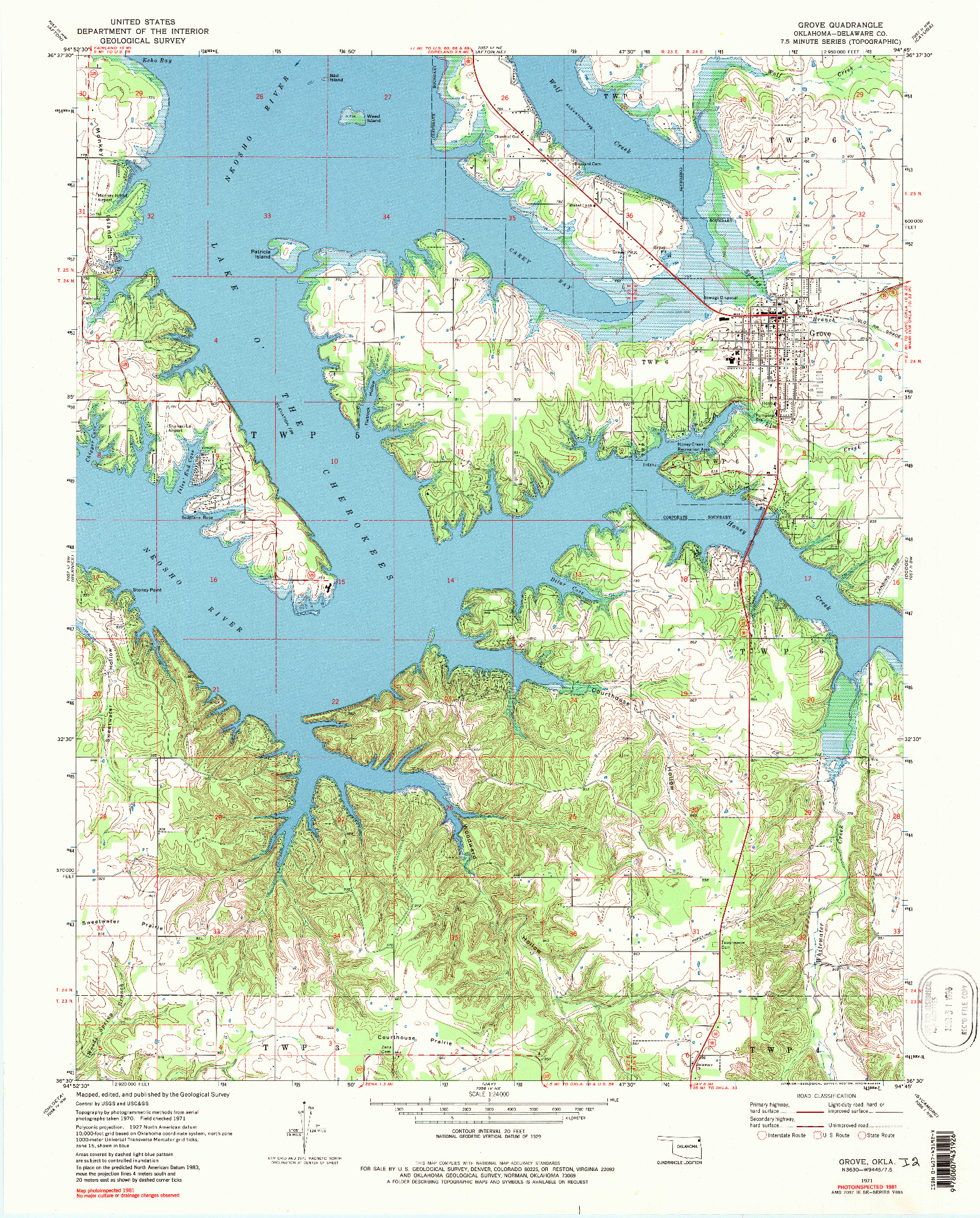 USGS 1:24000-SCALE QUADRANGLE FOR GROVE, OK 1971