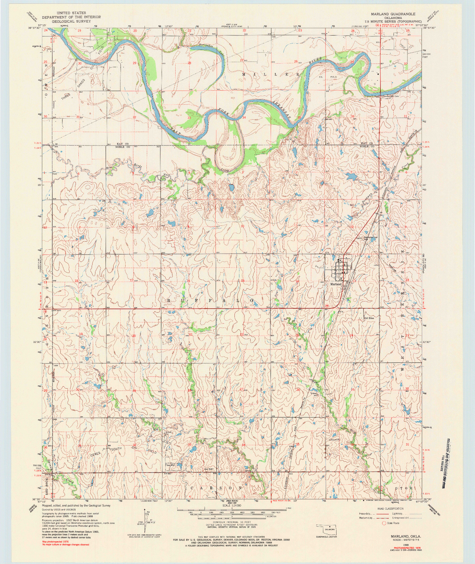 USGS 1:24000-SCALE QUADRANGLE FOR MARLAND, OK 1968