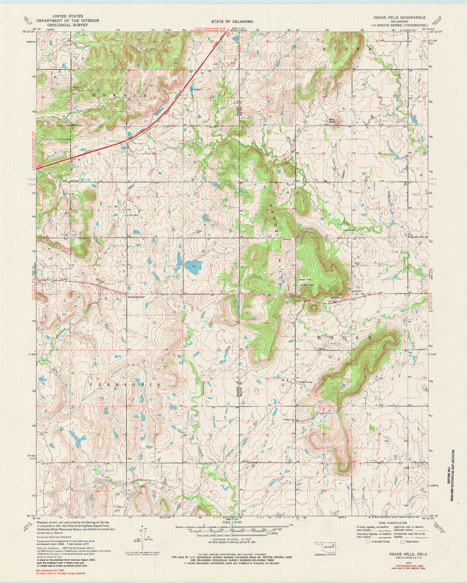 USGS 1:24000-SCALE QUADRANGLE FOR OSAGE HILLS, OK 1970