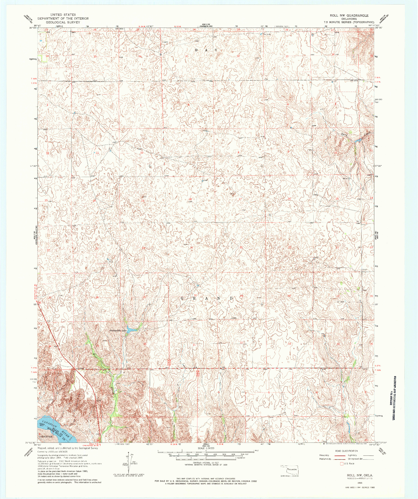 USGS 1:24000-SCALE QUADRANGLE FOR ROLL NW, OK 1965