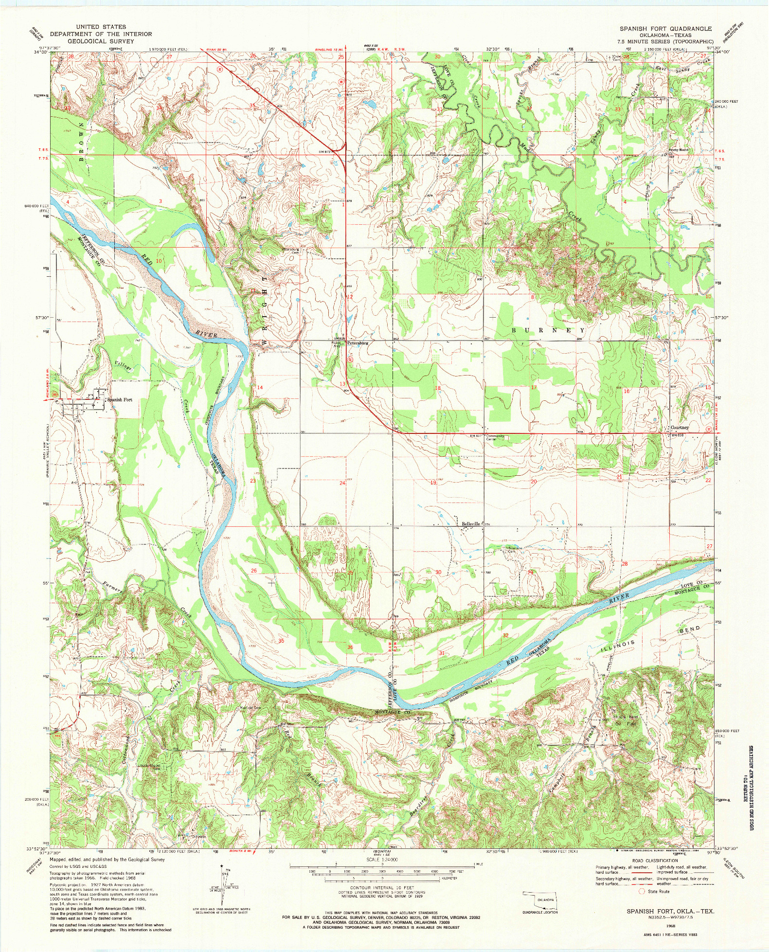 USGS 1:24000-SCALE QUADRANGLE FOR SPANISH FORT, OK 1968