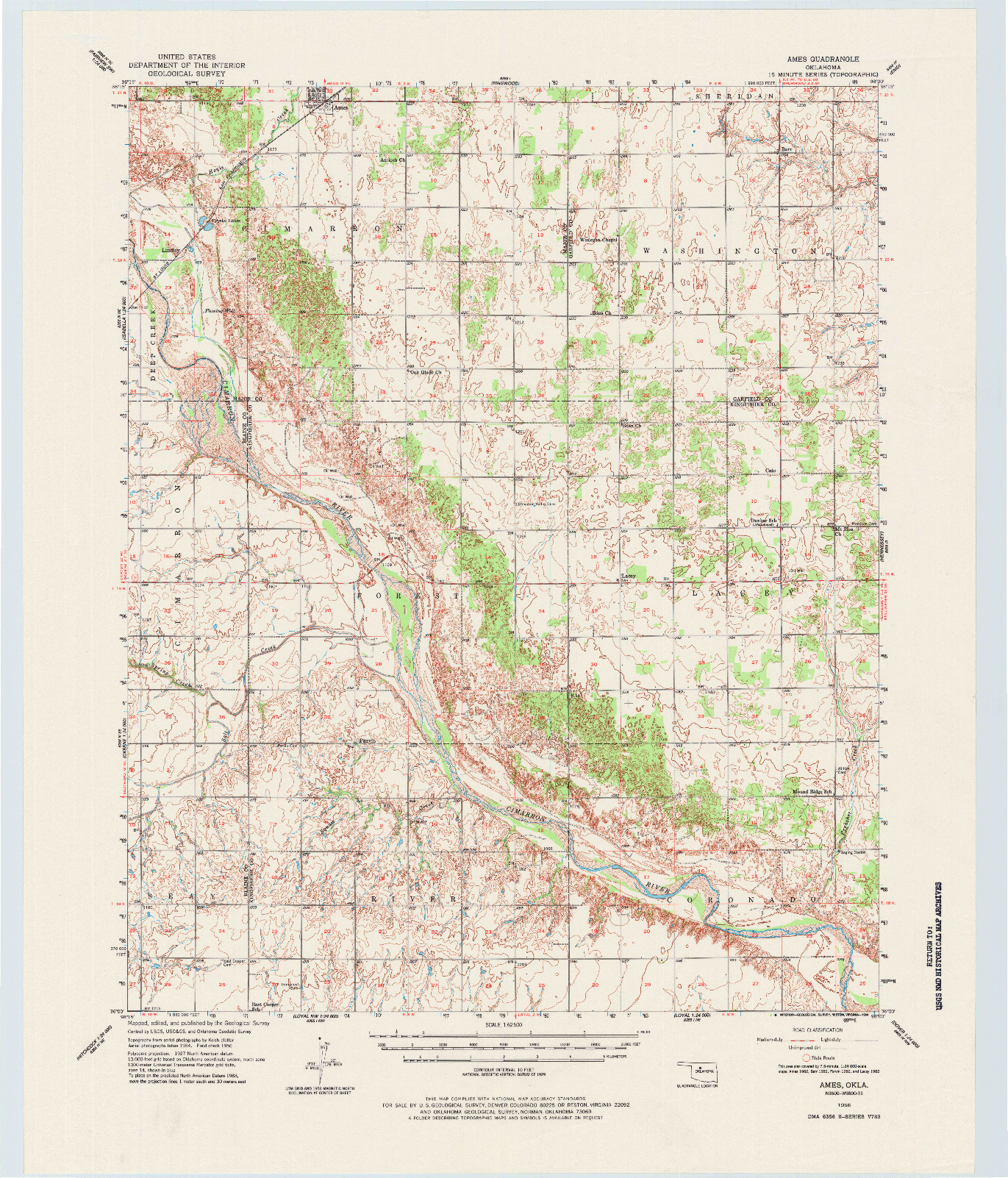 USGS 1:62500-SCALE QUADRANGLE FOR AMES, OK 1956