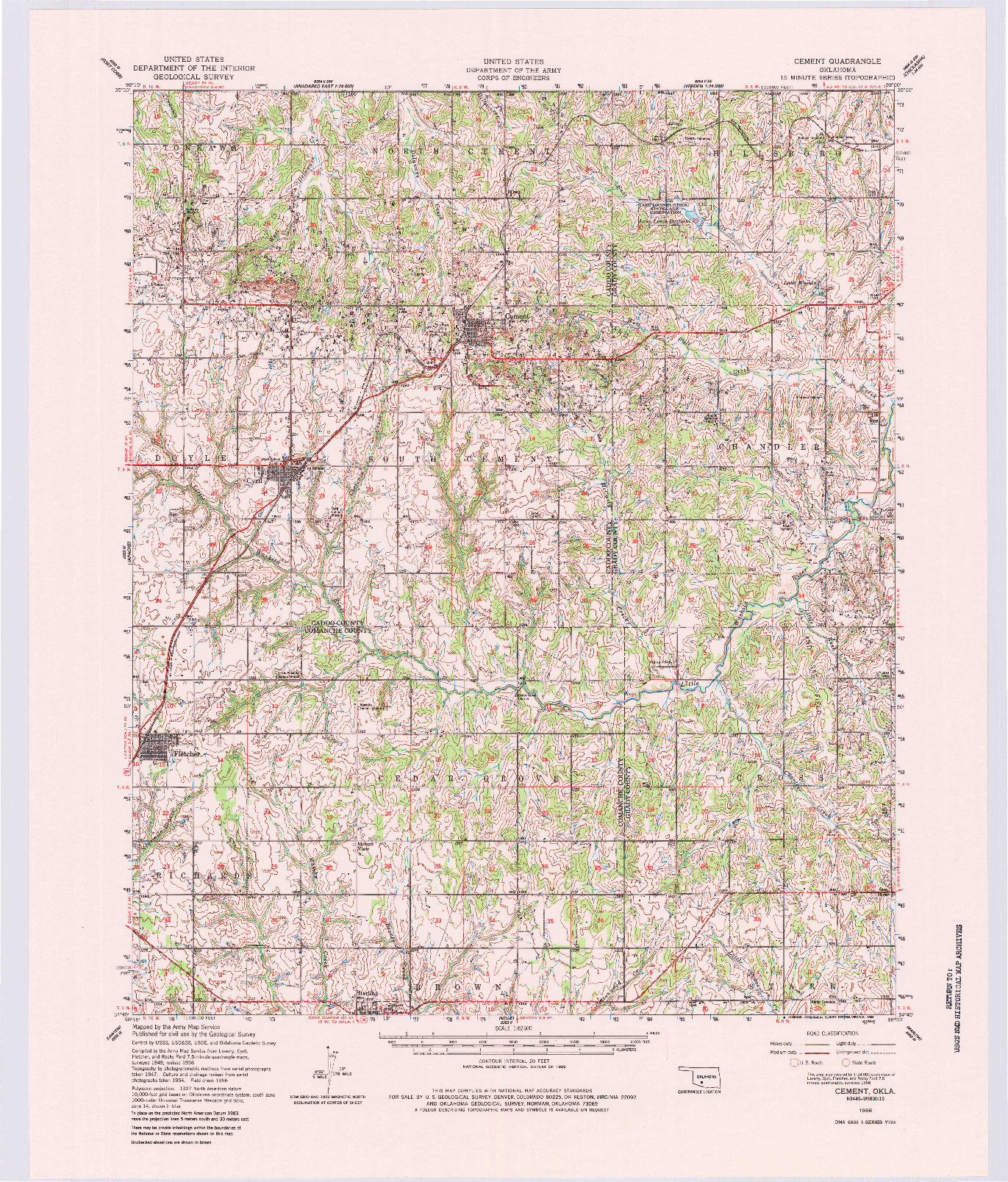 USGS 1:62500-SCALE QUADRANGLE FOR CEMENT, OK 1956