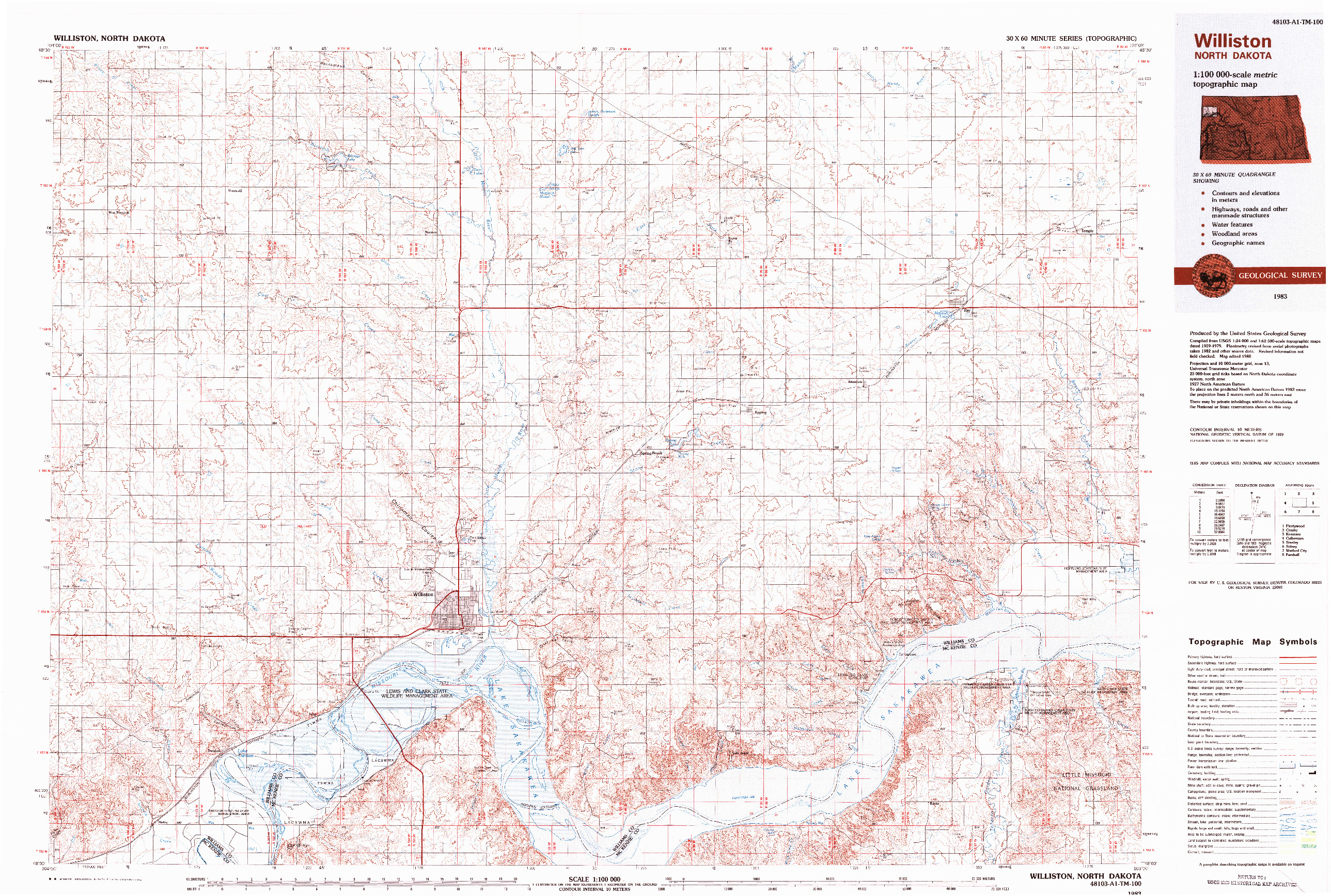 USGS 1:100000-SCALE QUADRANGLE FOR WILLISTON, ND 1983
