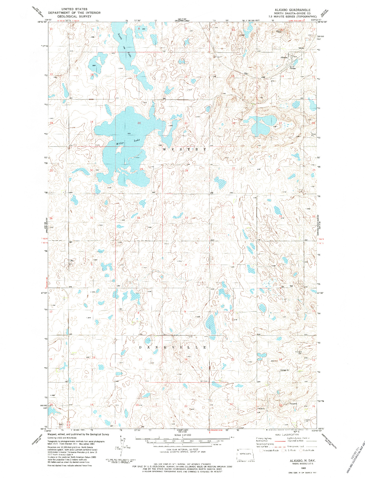 USGS 1:24000-SCALE QUADRANGLE FOR ALKABO, ND 1983