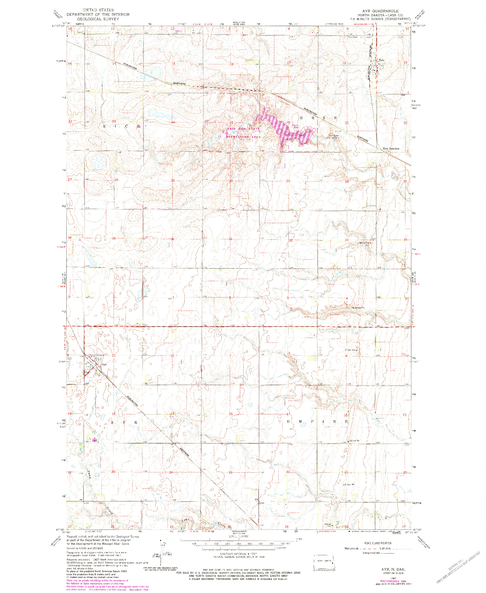 USGS 1:24000-SCALE QUADRANGLE FOR AYR, ND 1967