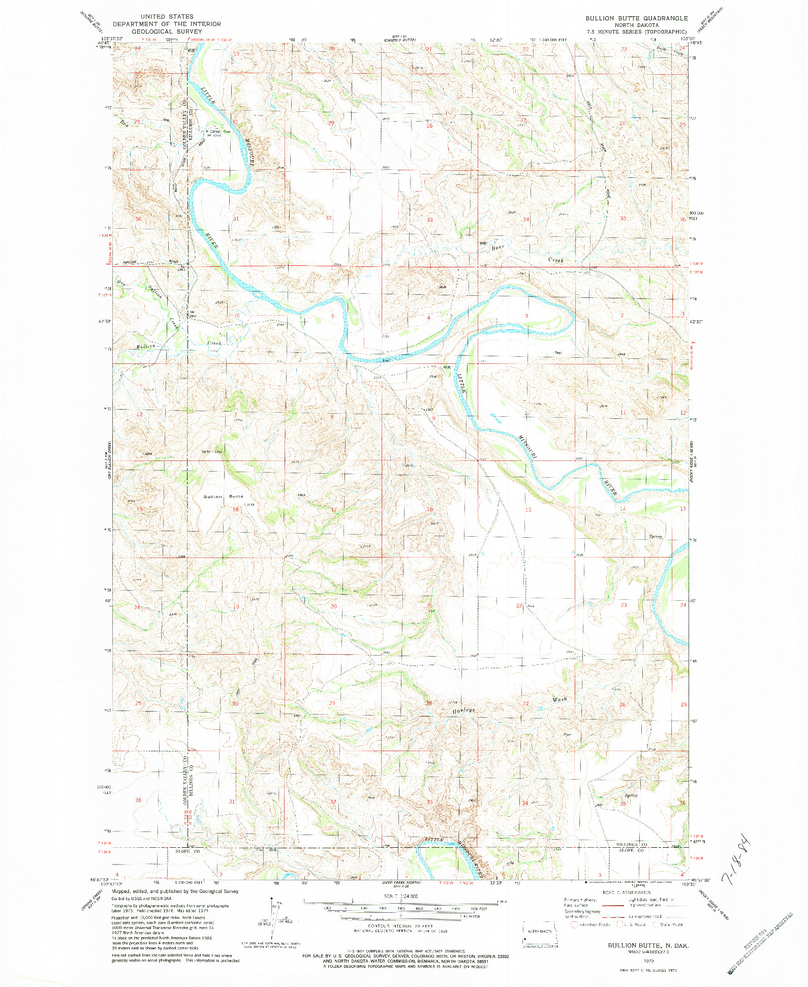 USGS 1:24000-SCALE QUADRANGLE FOR BULLION BUTTE, ND 1979