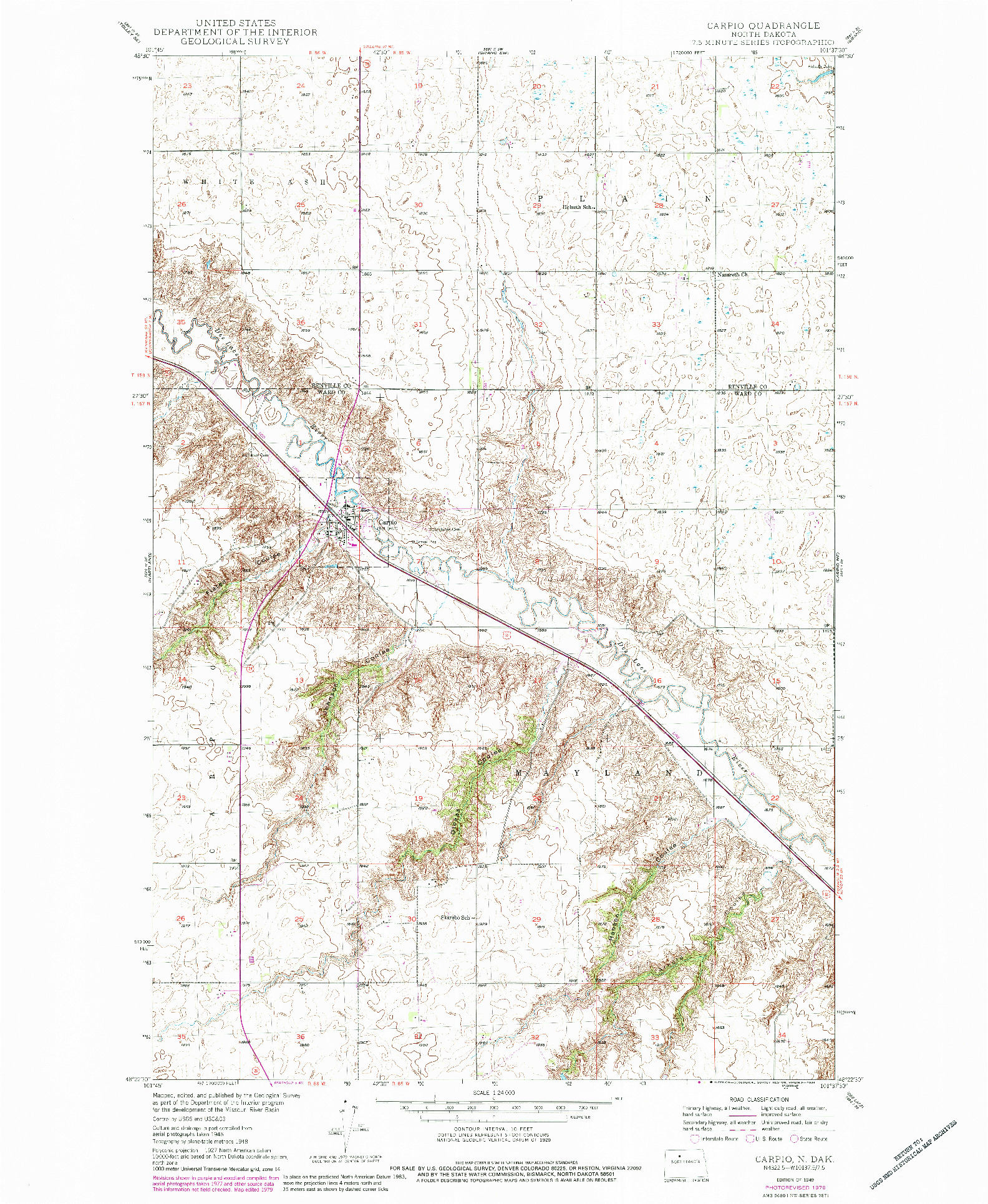 USGS 1:24000-SCALE QUADRANGLE FOR CARPIO, ND 1949