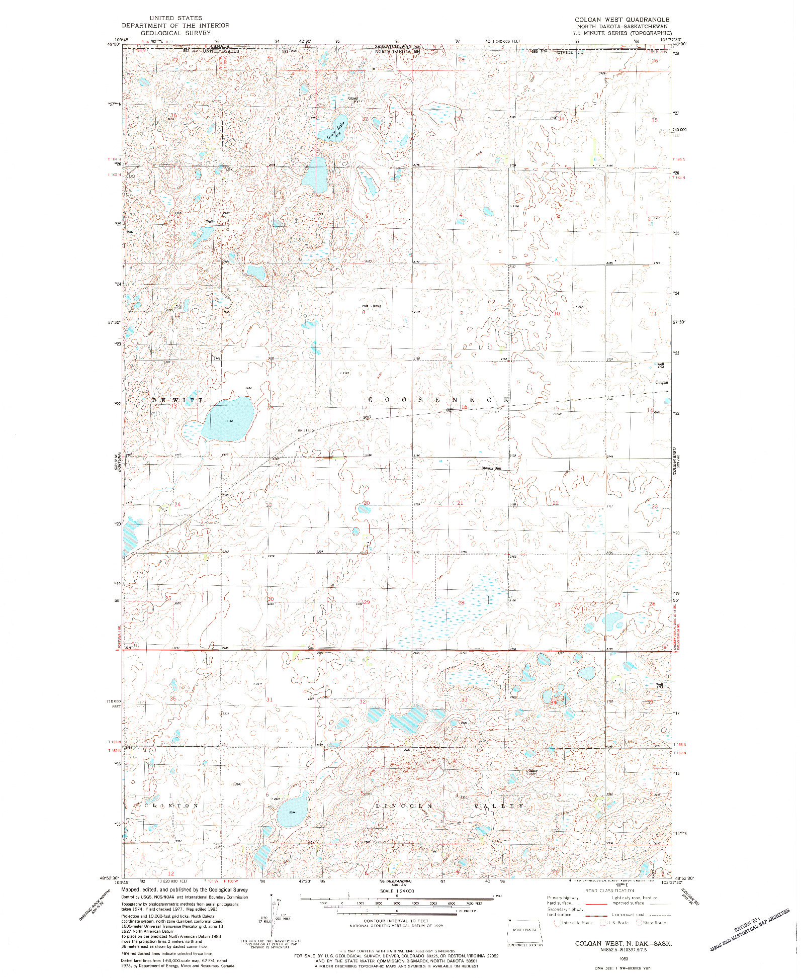 USGS 1:24000-SCALE QUADRANGLE FOR COLGAN WEST, ND 1983