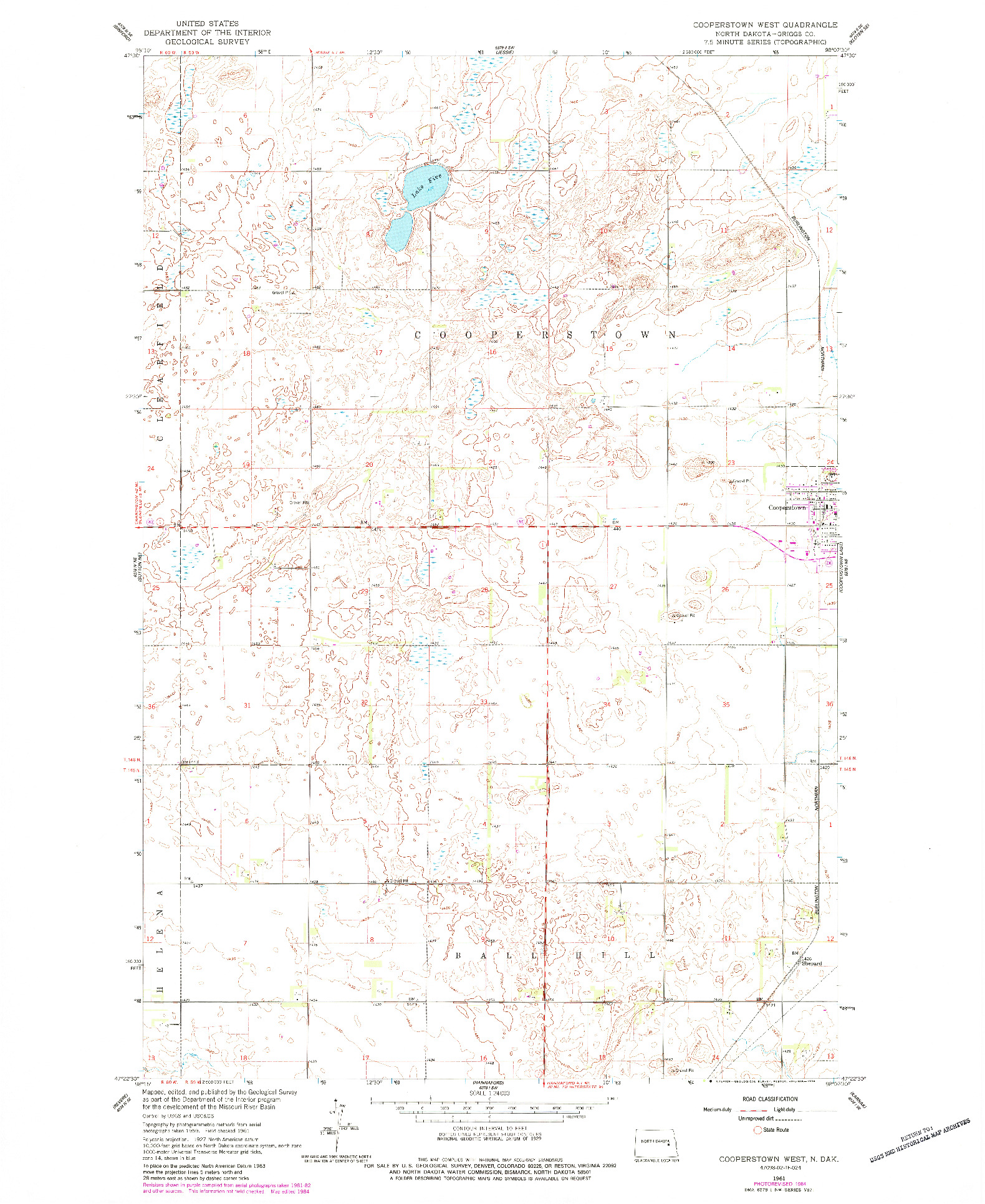 USGS 1:24000-SCALE QUADRANGLE FOR COOPERSTOWN WEST, ND 1961
