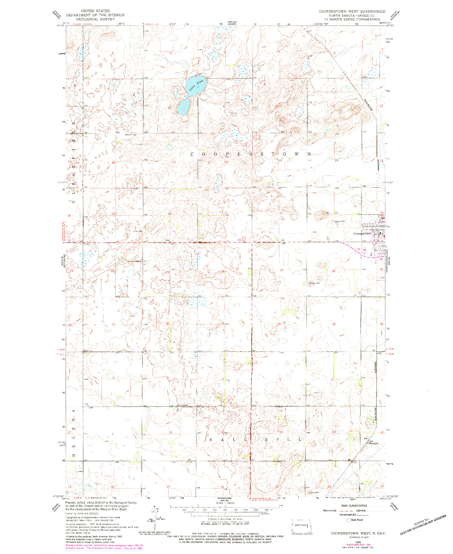 USGS 1:24000-SCALE QUADRANGLE FOR COOPERSTOWN WEST, ND 1961