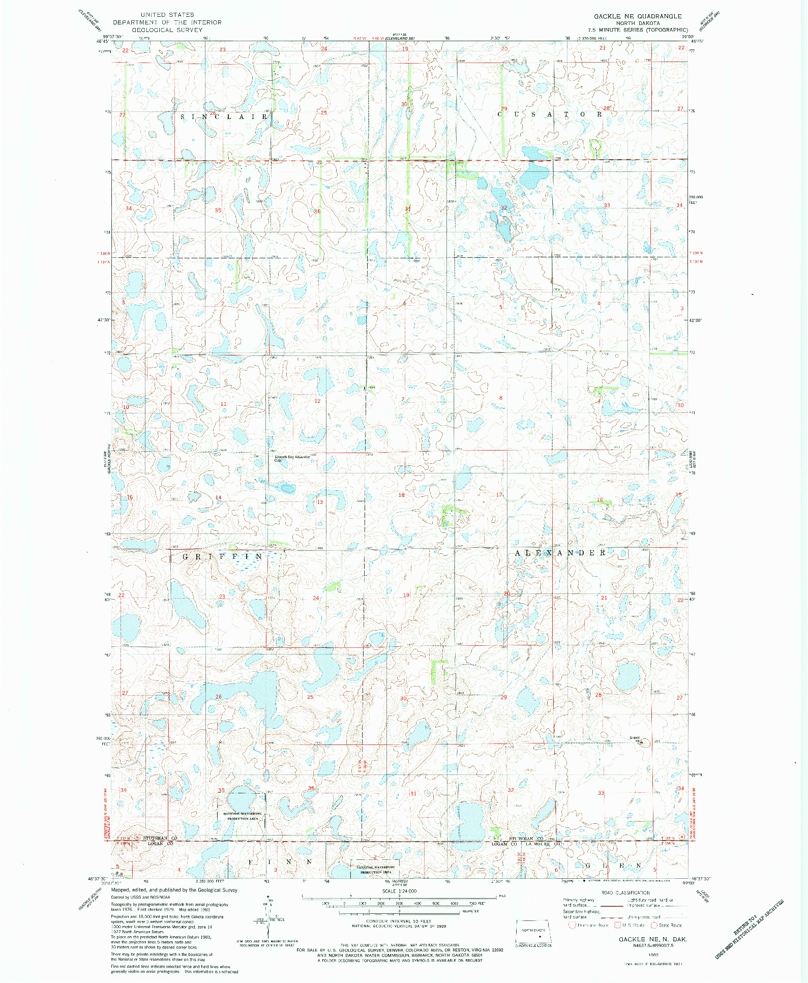 USGS 1:24000-SCALE QUADRANGLE FOR GACKLE NE, ND 1983
