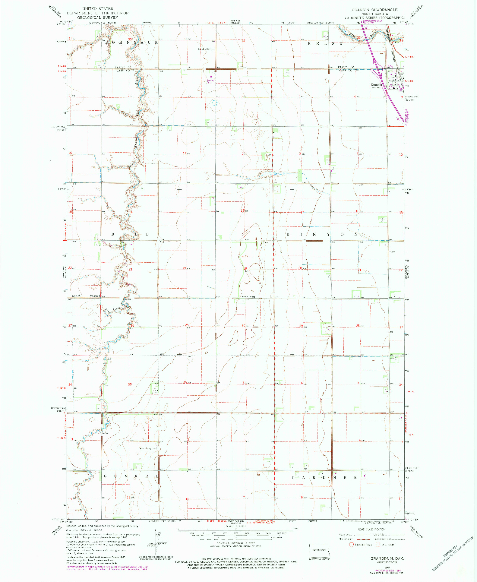 USGS 1:24000-SCALE QUADRANGLE FOR GRANDIN, ND 1967