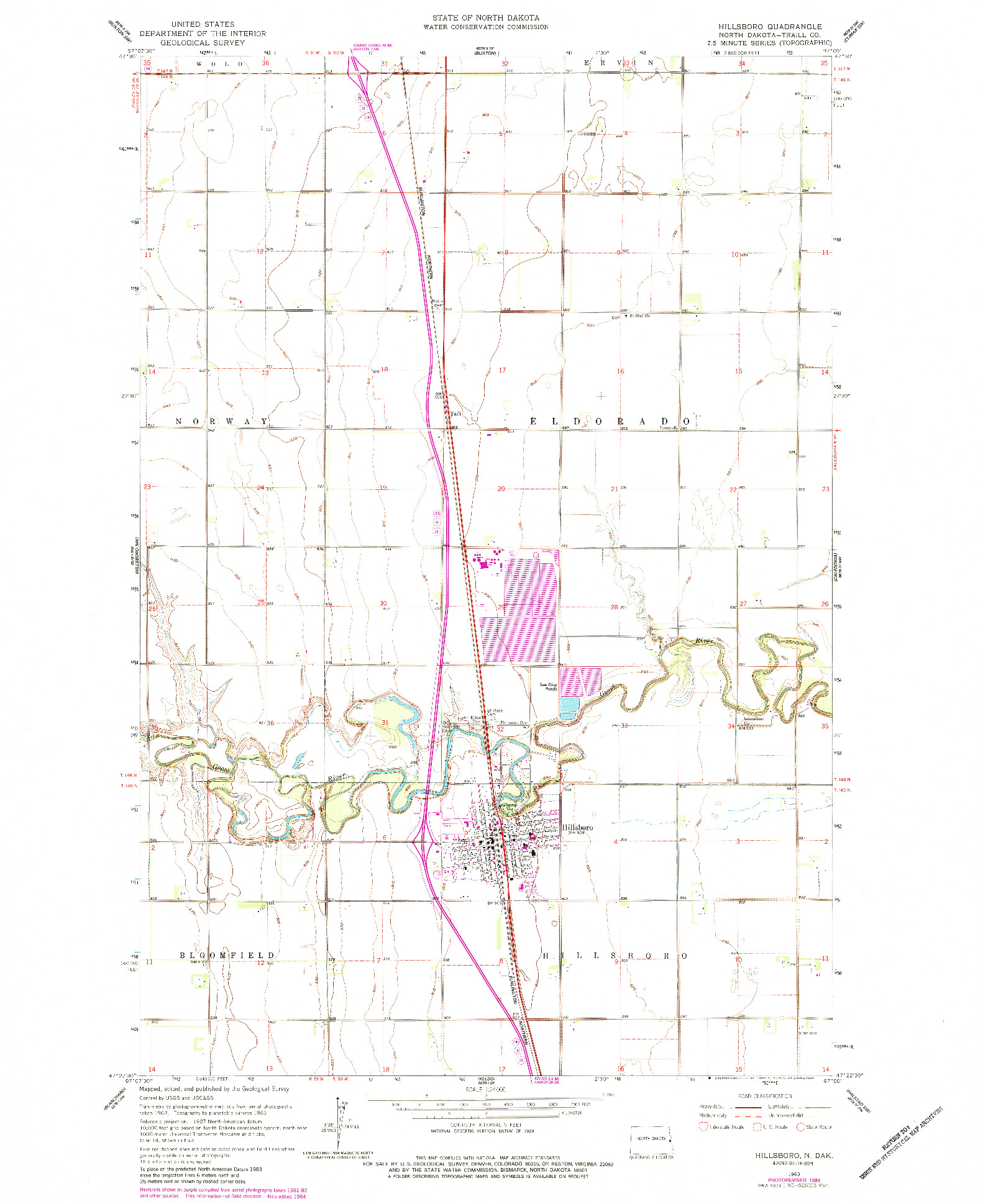 USGS 1:24000-SCALE QUADRANGLE FOR HILLSBORO, ND 1963