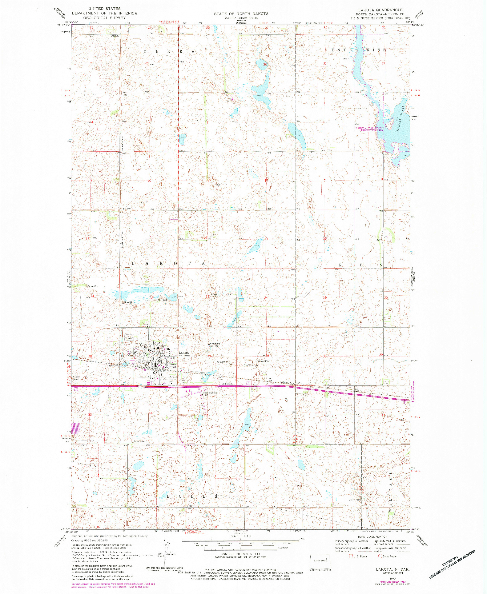 USGS 1:24000-SCALE QUADRANGLE FOR LAKOTA, ND 1970