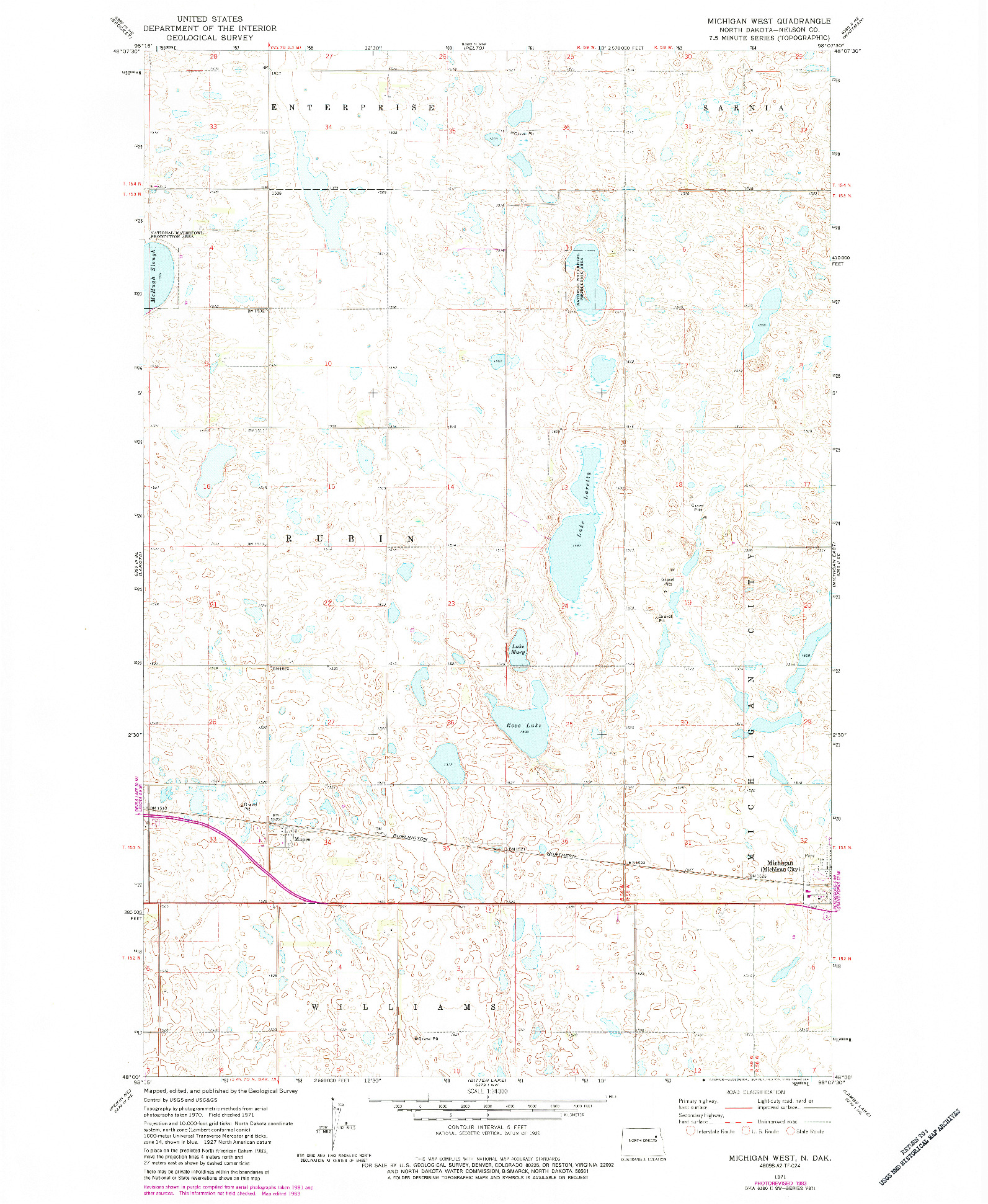 USGS 1:24000-SCALE QUADRANGLE FOR MICHIGAN WEST, ND 1971