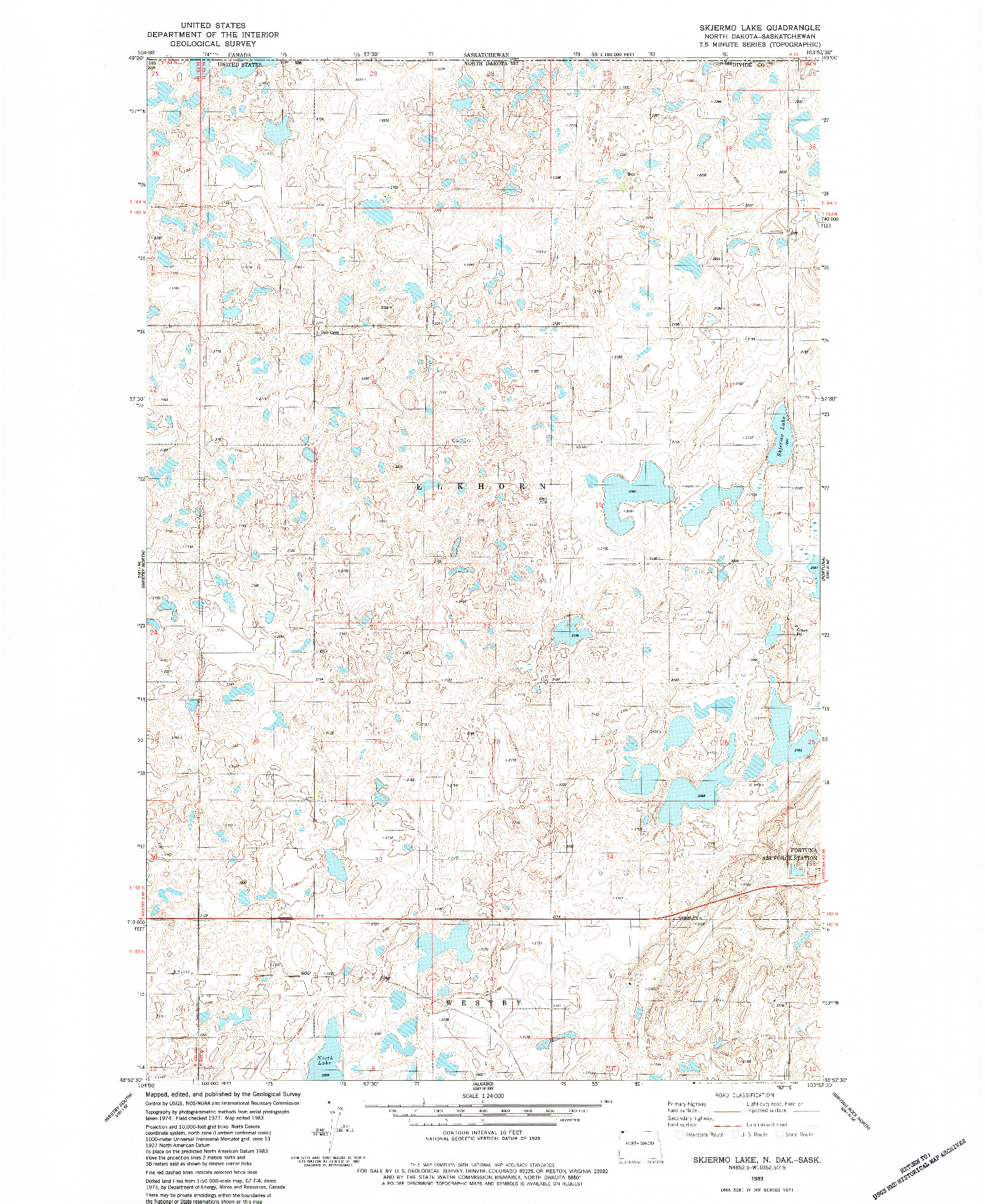 USGS 1:24000-SCALE QUADRANGLE FOR SKJERMO LAKE, ND 1983